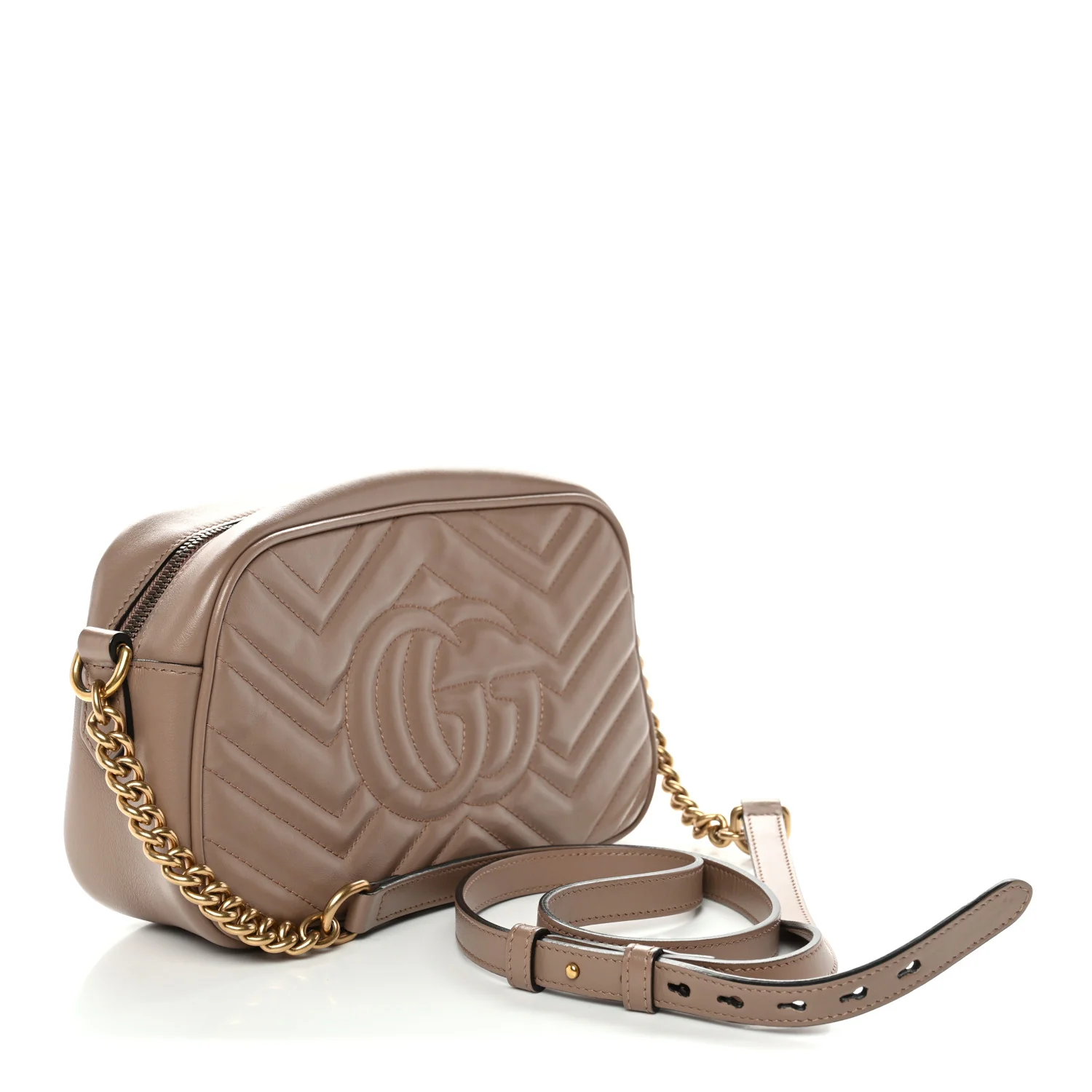 Calfskin Matelasse Small GG Marmont Chain Shoulder Bag Porcelain Rose - Image 3