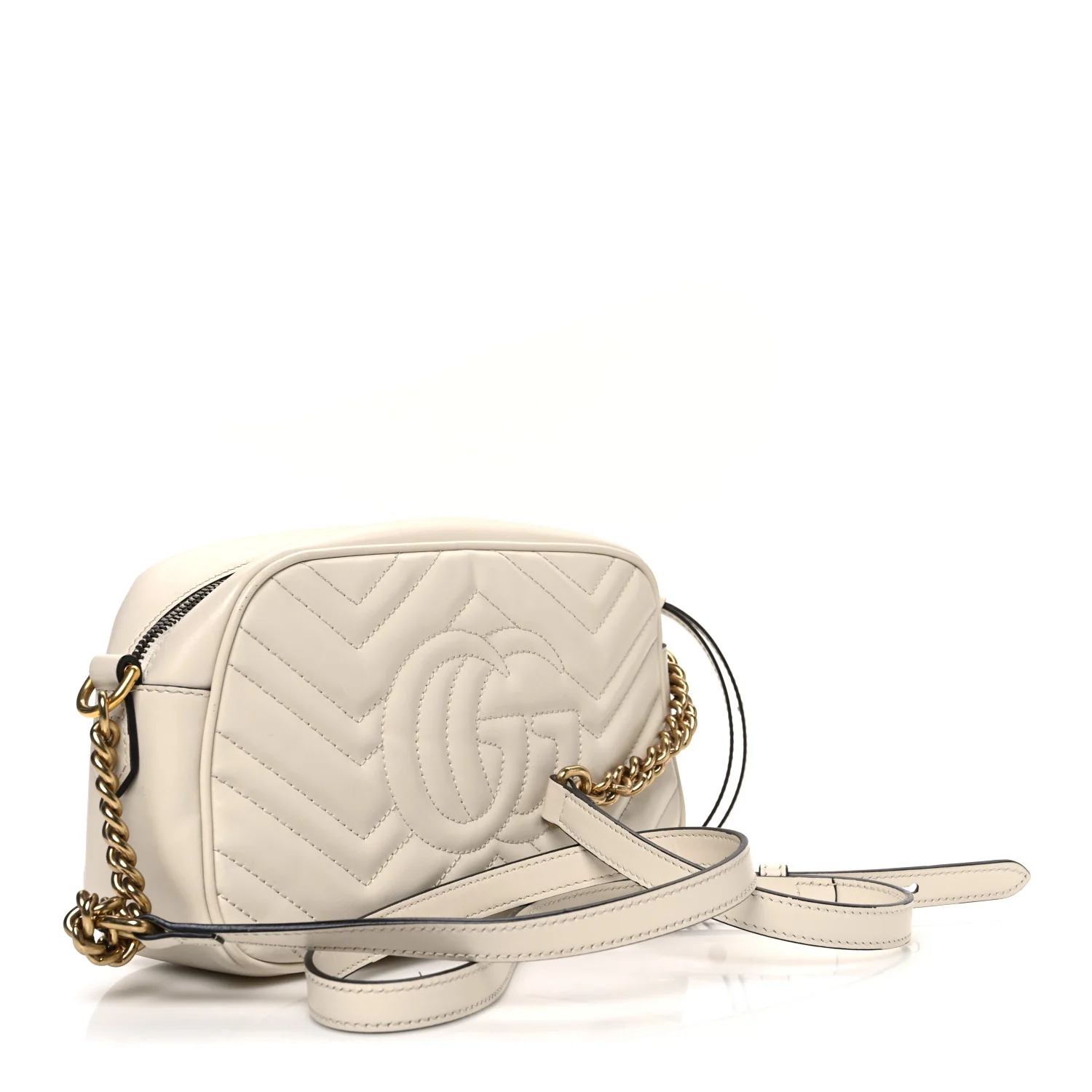 Calfskin Matelasse Small GG Marmont Chain Shoulder Bag White - Image 3
