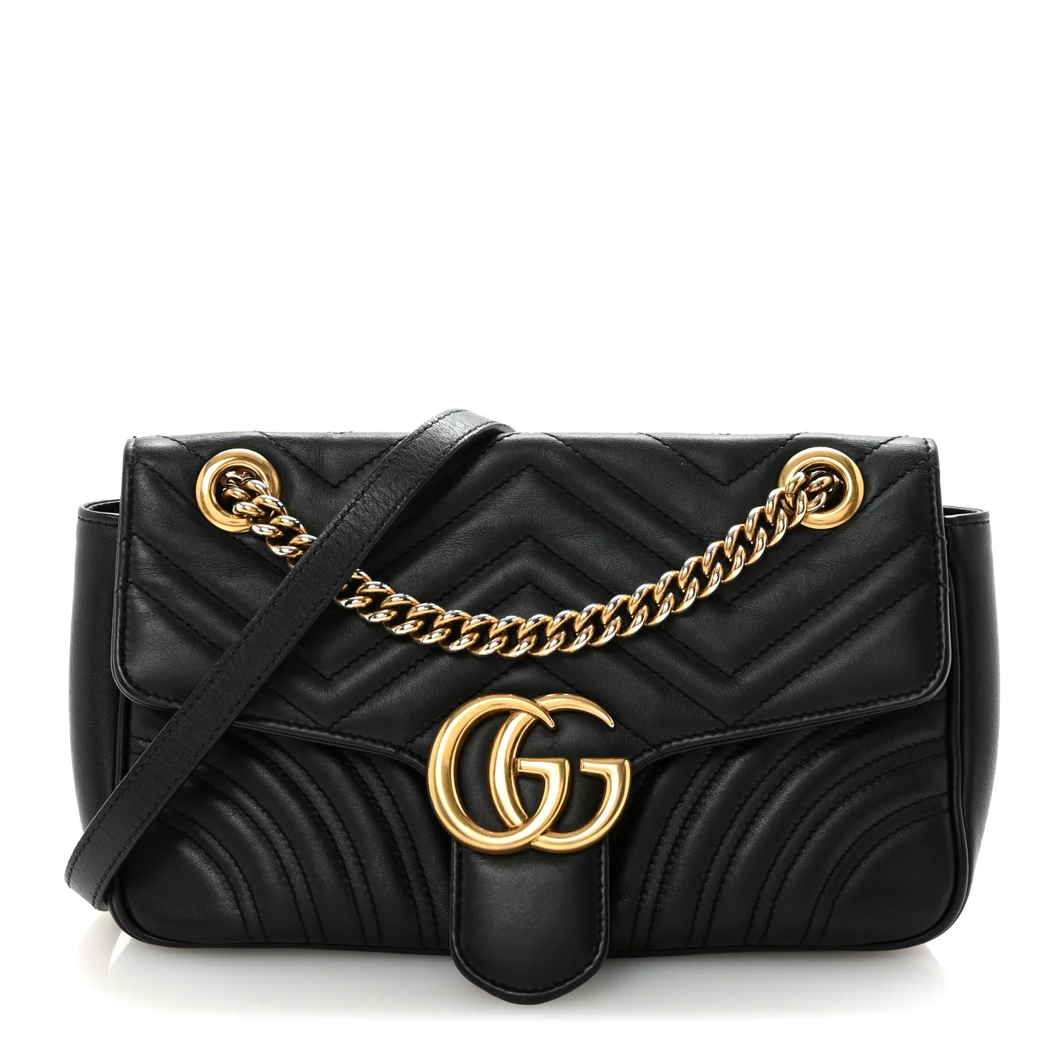 Calfskin Matelasse Small GG Marmont Shoulder Bag Black