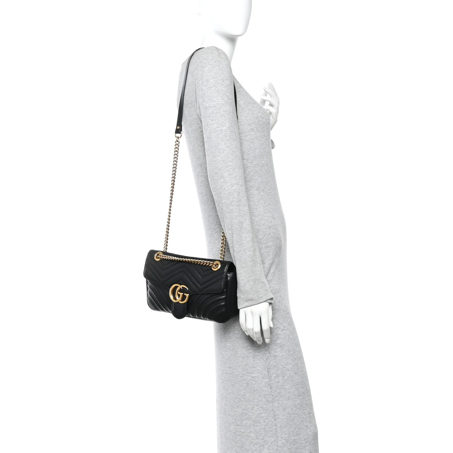 Calfskin Matelasse Small GG Marmont Shoulder Bag Black - Image 2
