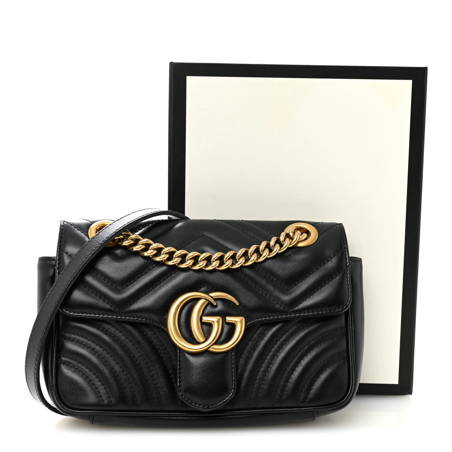 Calfskin Matelasse Small GG Marmont Shoulder Bag Black - Image 11