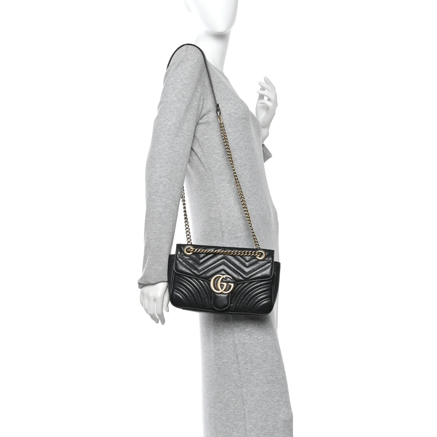 Calfskin Matelasse Small GG Marmont Shoulder Bag Black - Image 2