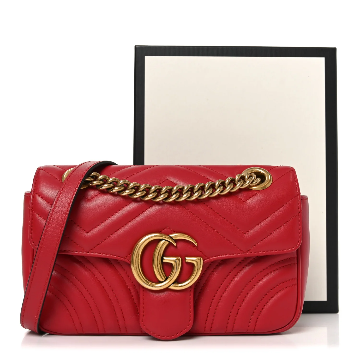 Calfskin Matelasse Small GG Marmont Shoulder Bag Hibiscus Red - Image 11