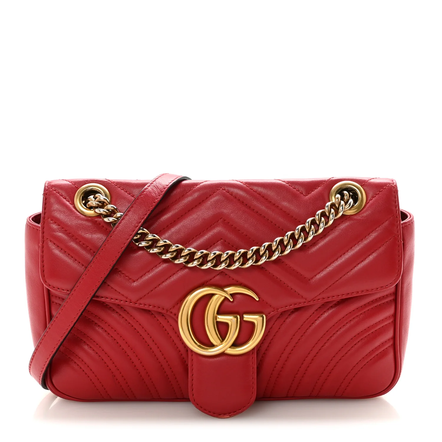 Calfskin Matelasse Small GG Marmont Shoulder Bag Hibiscus Red