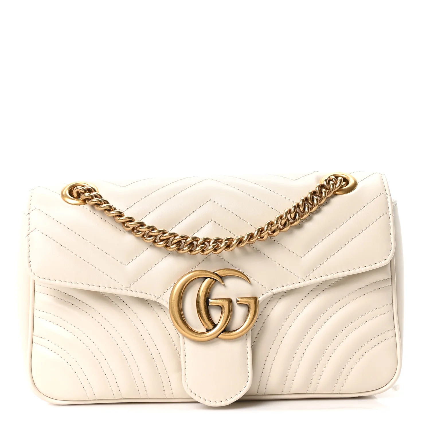 Calfskin Matelasse Small GG Marmont Shoulder Bag White