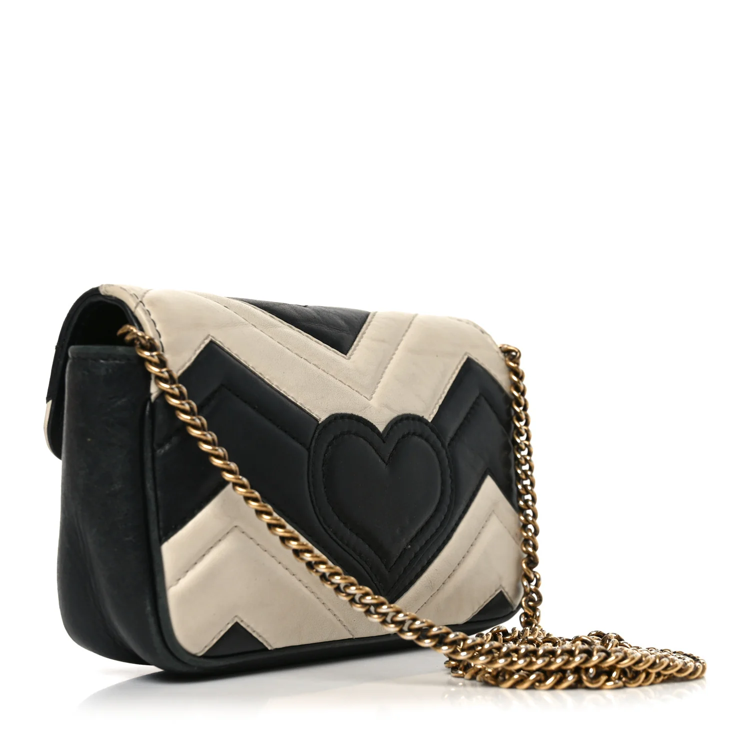 Calfskin Matelasse Super Mini GG Marmont Shoulder Bag Black White - Image 2