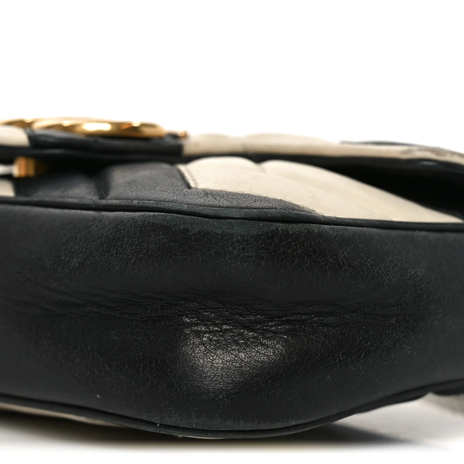 Calfskin Matelasse Super Mini GG Marmont Shoulder Bag Black White - Image 9