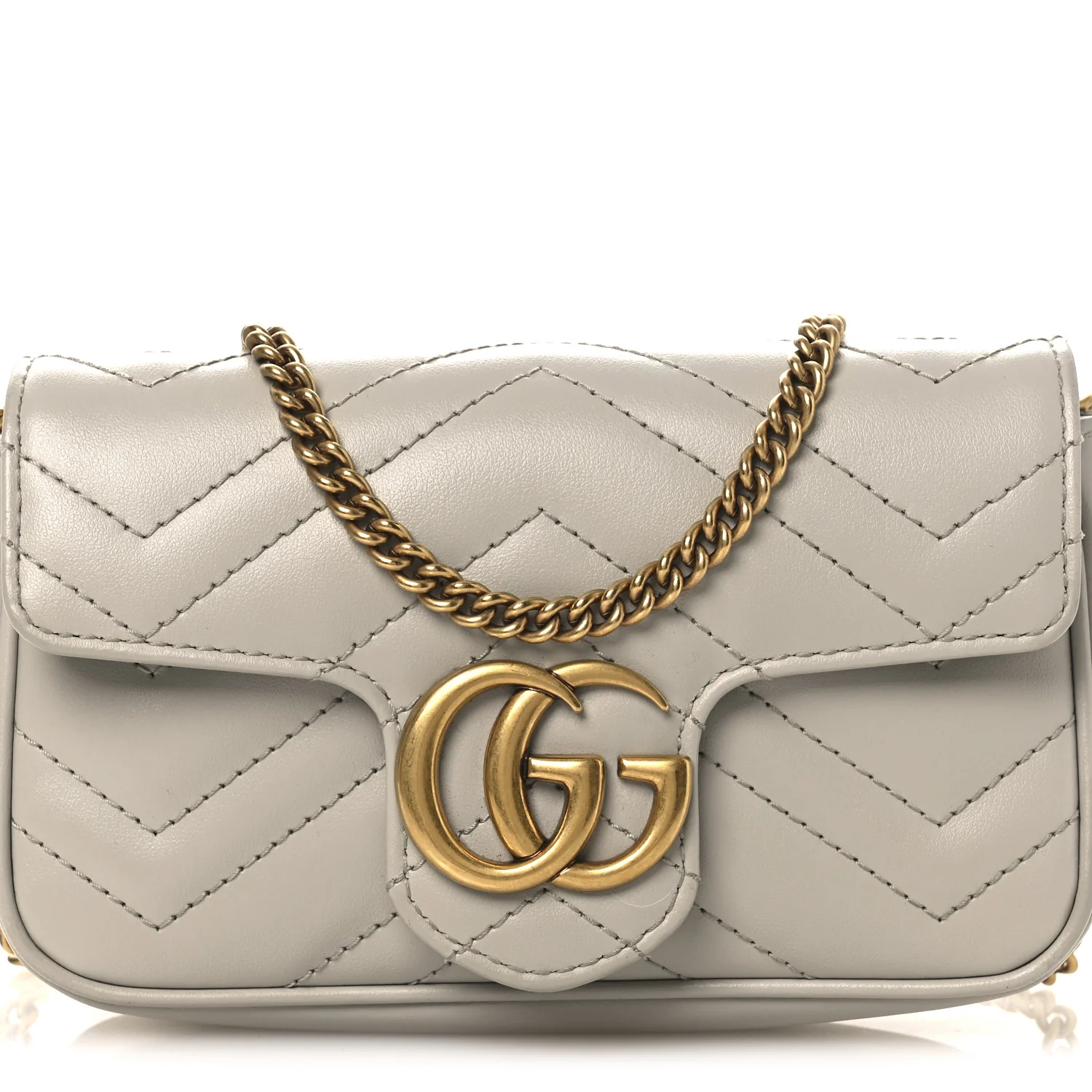 Calfskin Matelasse Super Mini GG Marmont Shoulder Bag Grey - Image 8