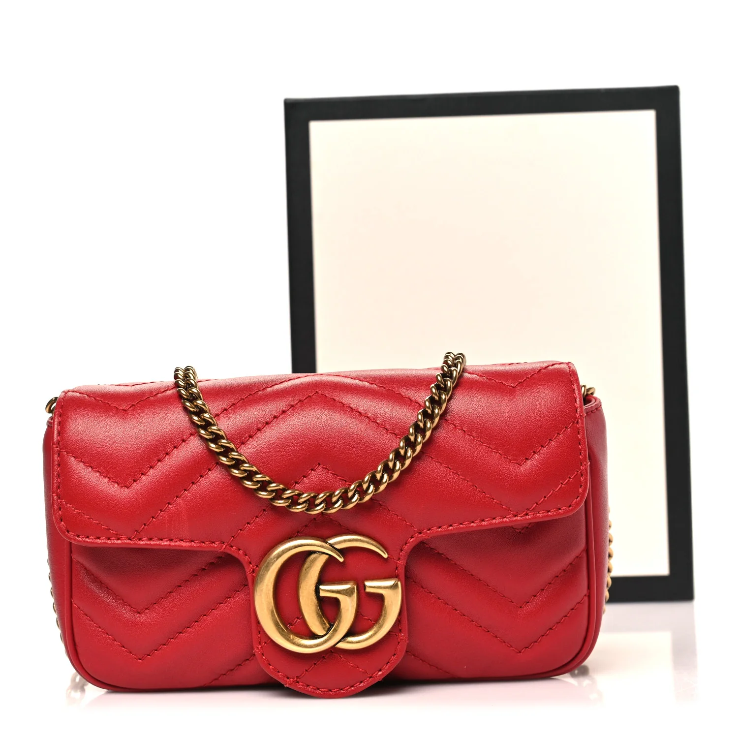 Calfskin Matelasse Super Mini GG Marmont Shoulder Bag Hibiscus Red - Image 11