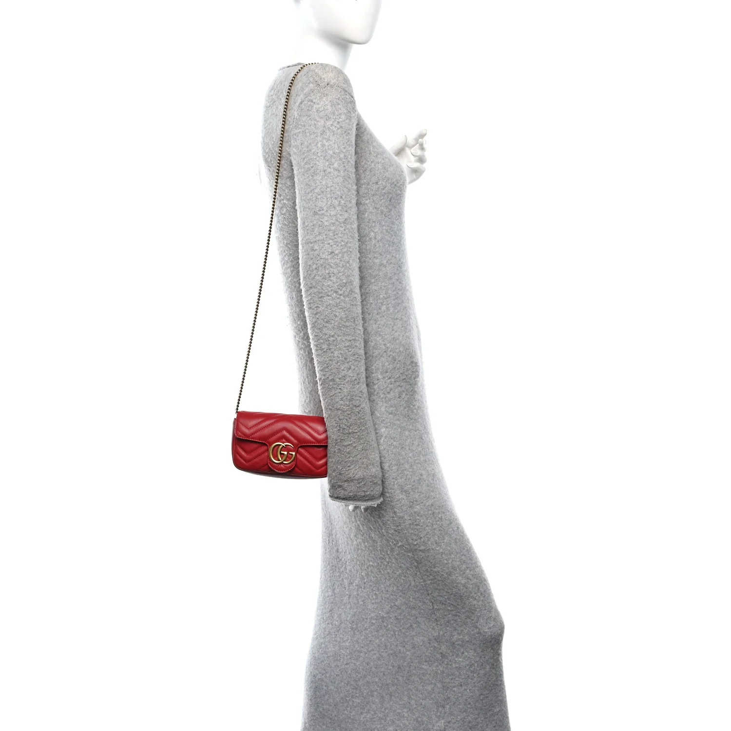 Calfskin Matelasse Super Mini GG Marmont Shoulder Bag Hibiscus Red - Image 2