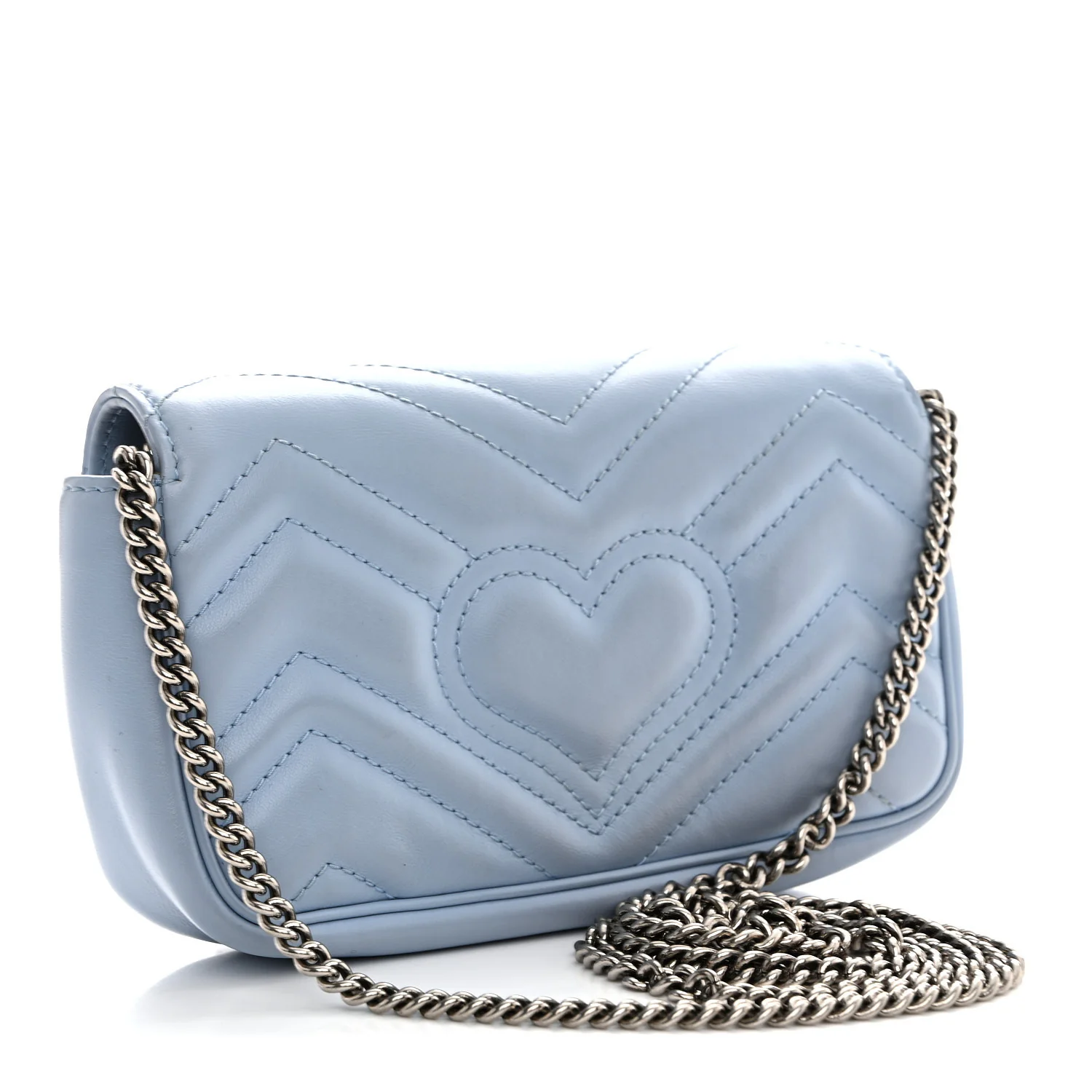 Calfskin Matelasse Super Mini GG Marmont Shoulder Bag Porcelain Light Blue - Image 3