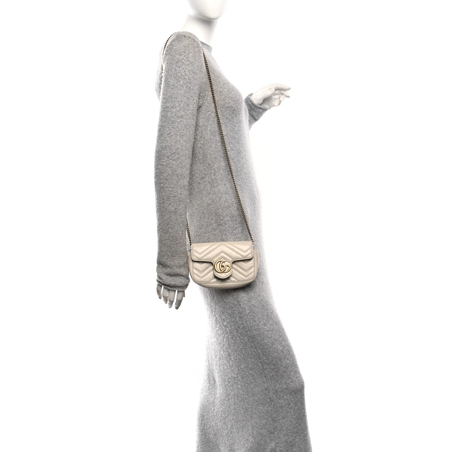 Calfskin Matelasse Super Mini GG Marmont Shoulder Bag White - Image 2