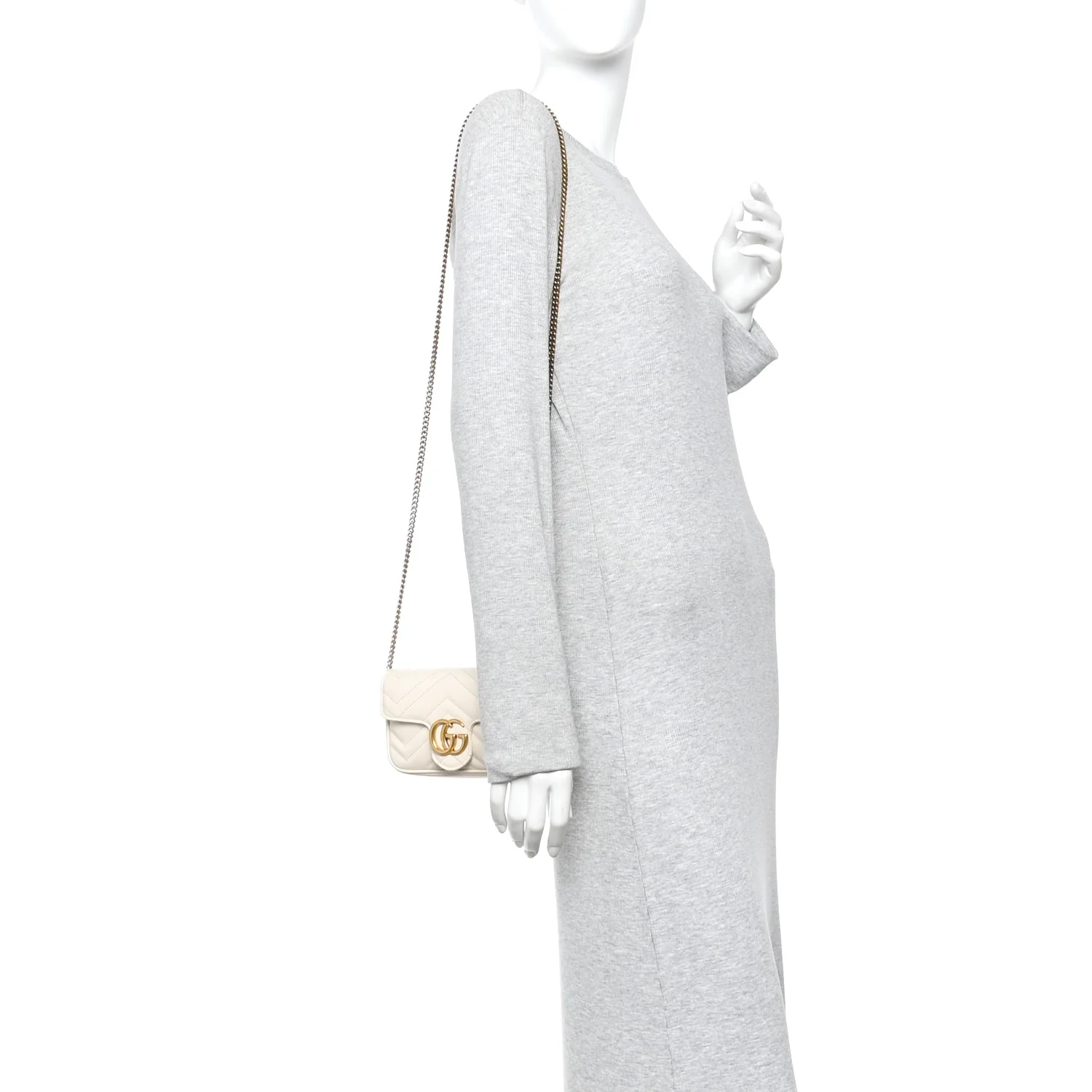 Calfskin Matelasse Super Mini GG Marmont Shoulder Bag White - Image 2