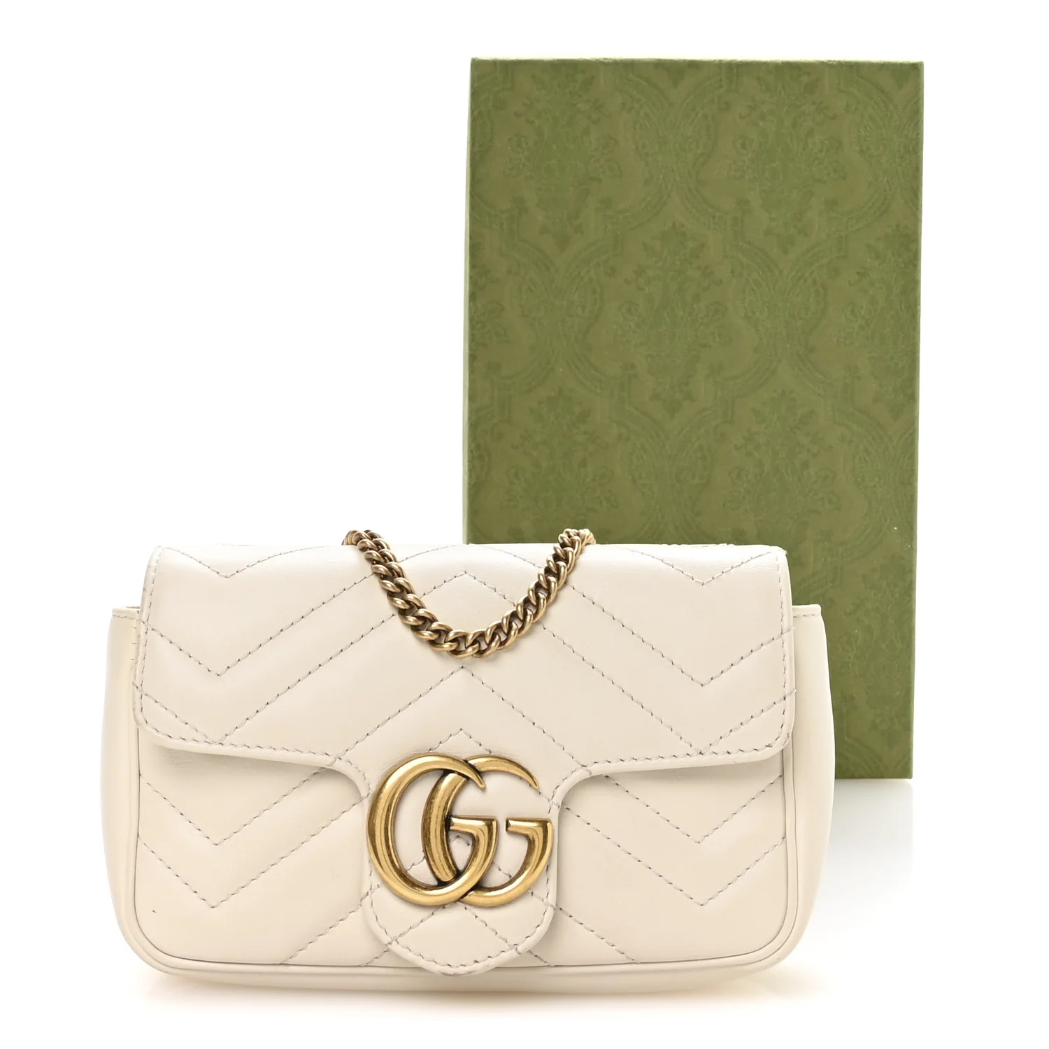 Calfskin Matelasse Super Mini GG Marmont Shoulder Bag White - Image 11