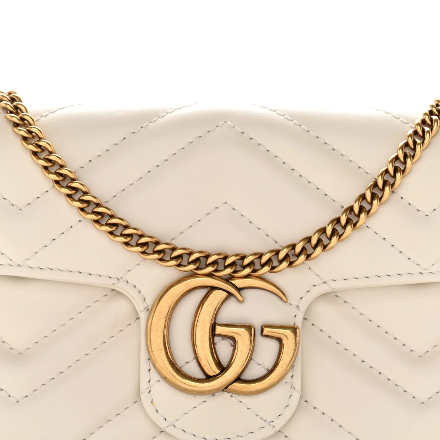Calfskin Matelasse Super Mini GG Marmont Shoulder Bag White - Image 8