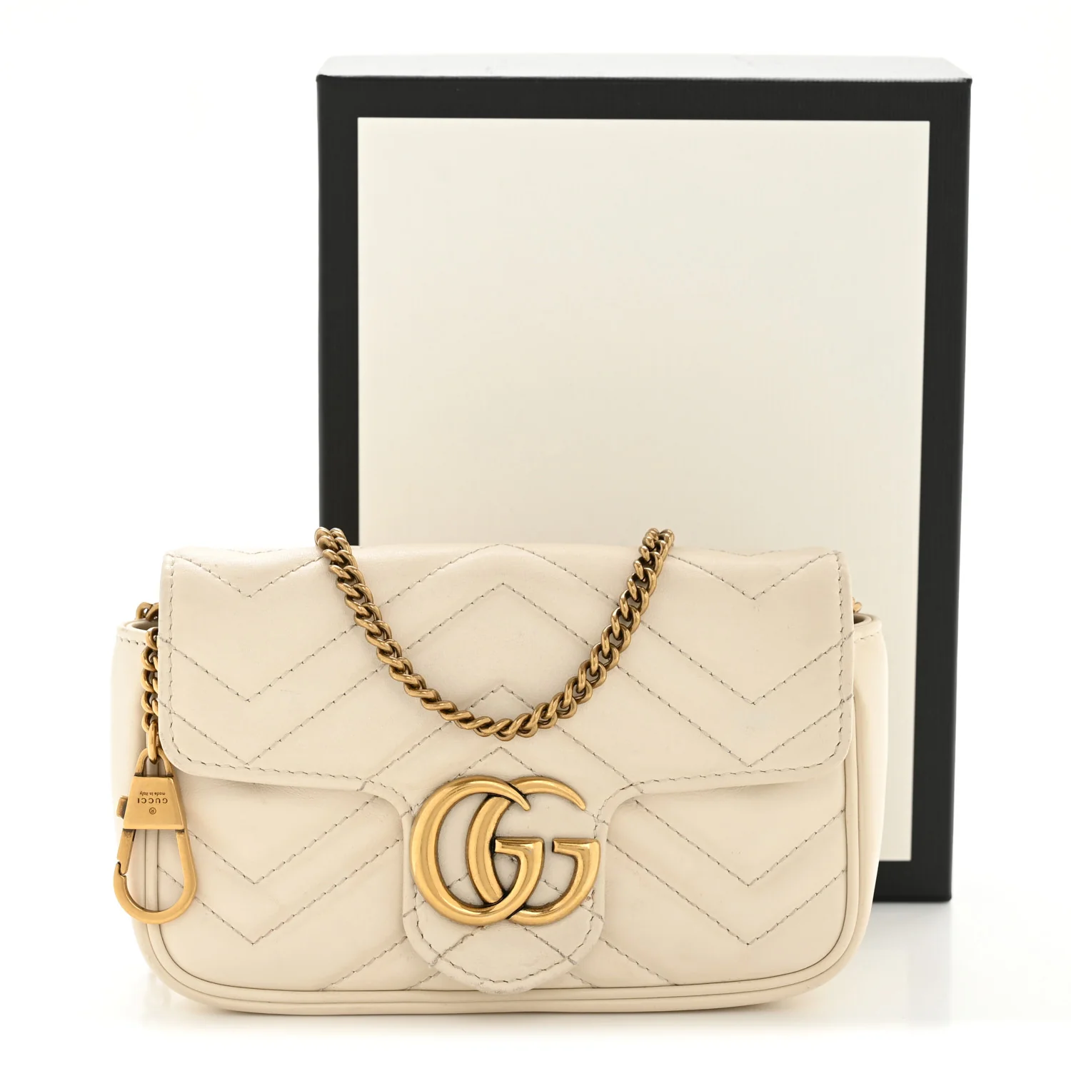 Calfskin Matelasse Super Mini GG Marmont Shoulder Bag White - Image 15