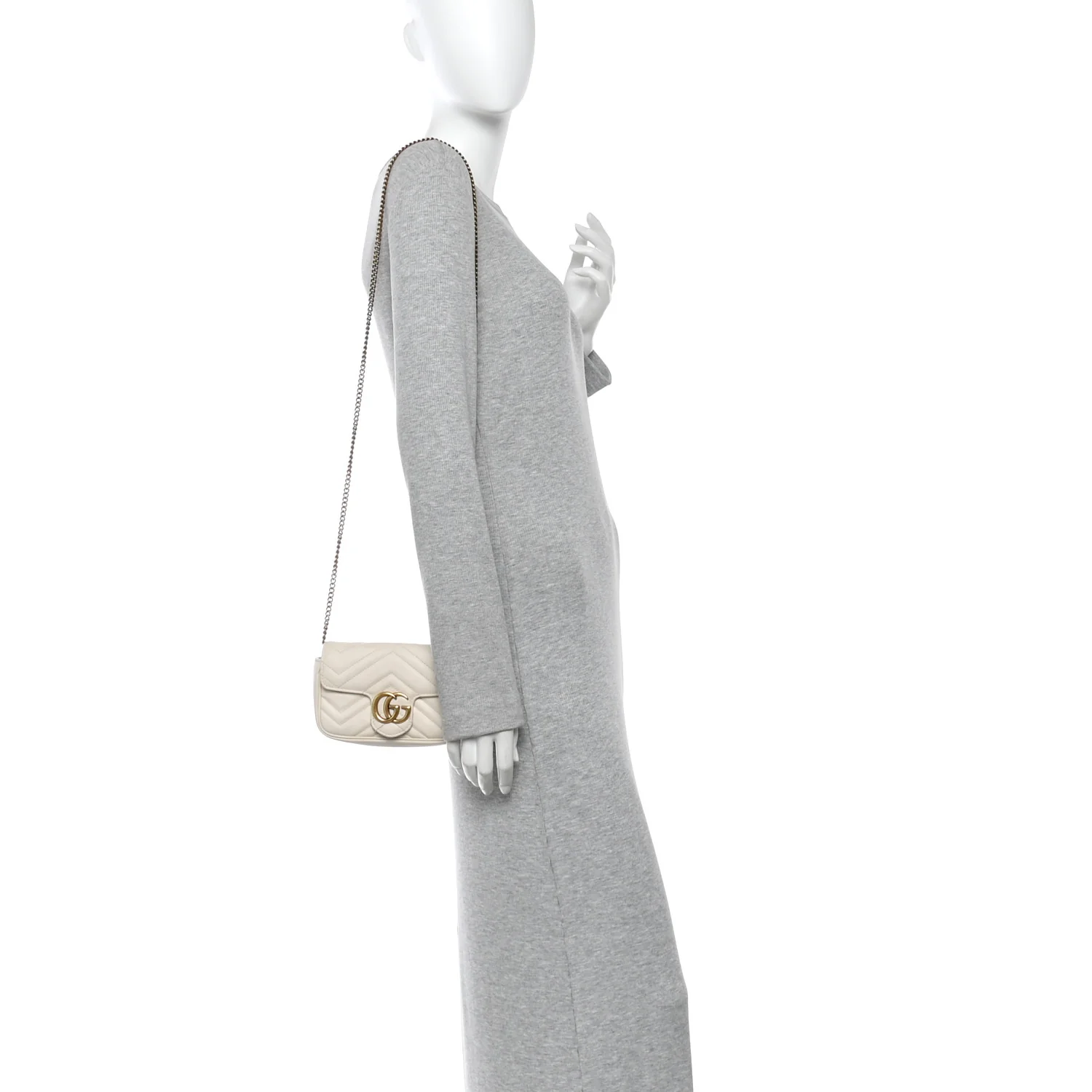 Calfskin Matelasse Super Mini GG Marmont Shoulder Bag White - Image 2