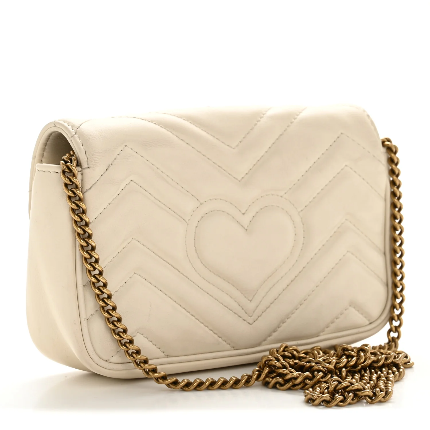Calfskin Matelasse Super Mini GG Marmont Shoulder Bag White - Image 3
