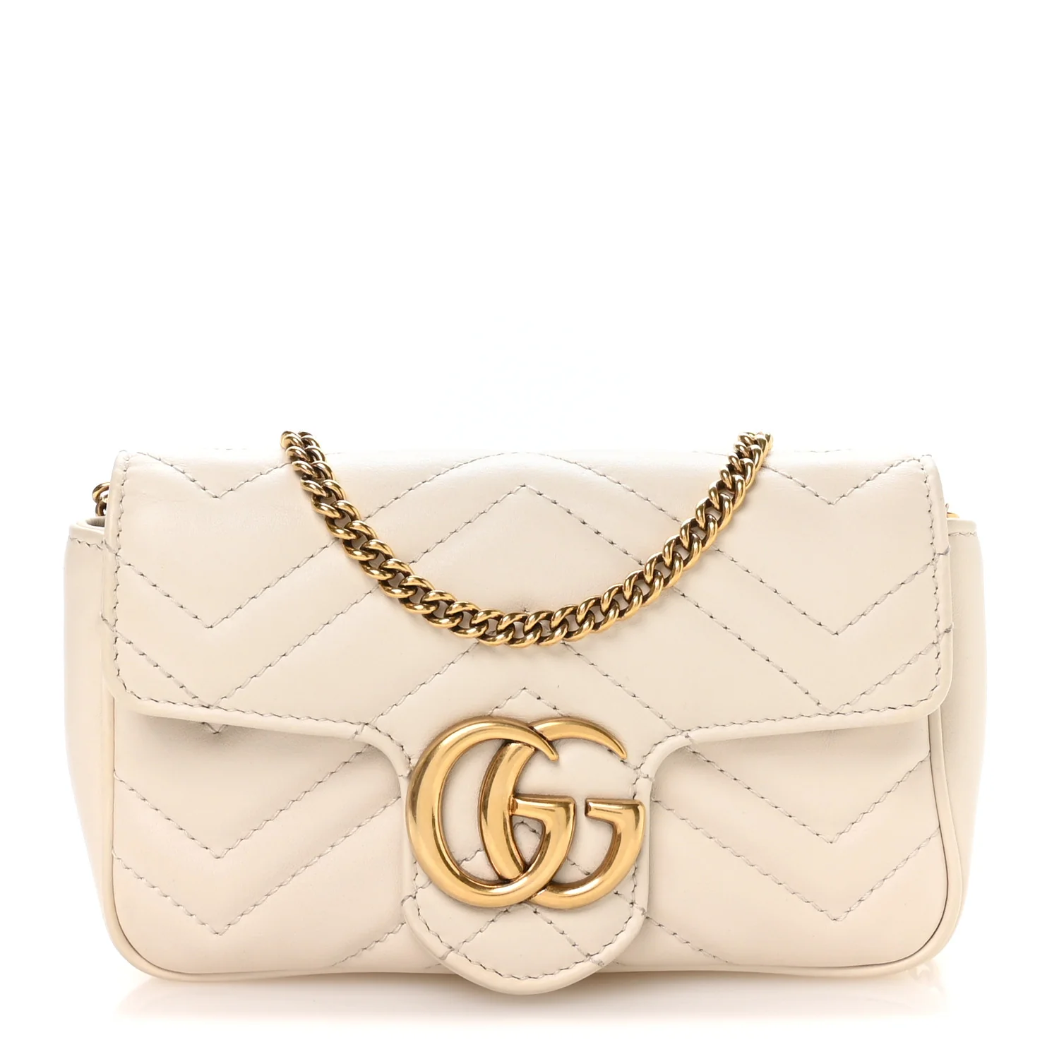 Calfskin Matelasse Super Mini GG Marmont Shoulder Bag White