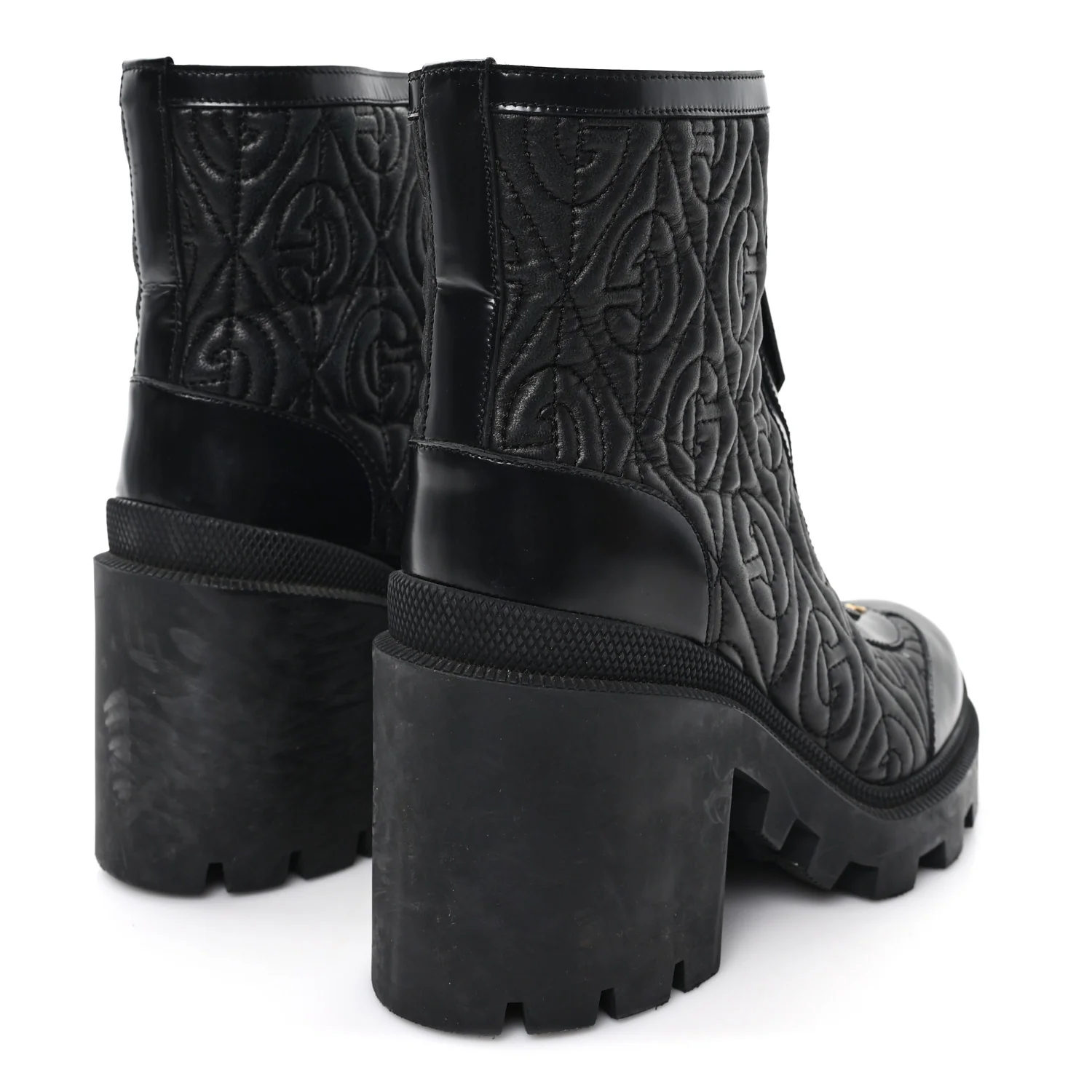 Calfskin Nappa Rhombus Quilted Trip Ankle Boots 36 Black - Image 5