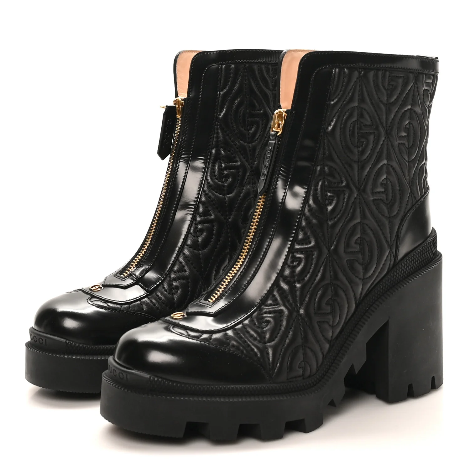 Calfskin Nappa Rhombus Quilted Trip Ankle Boots 36.5 Black - Image 4