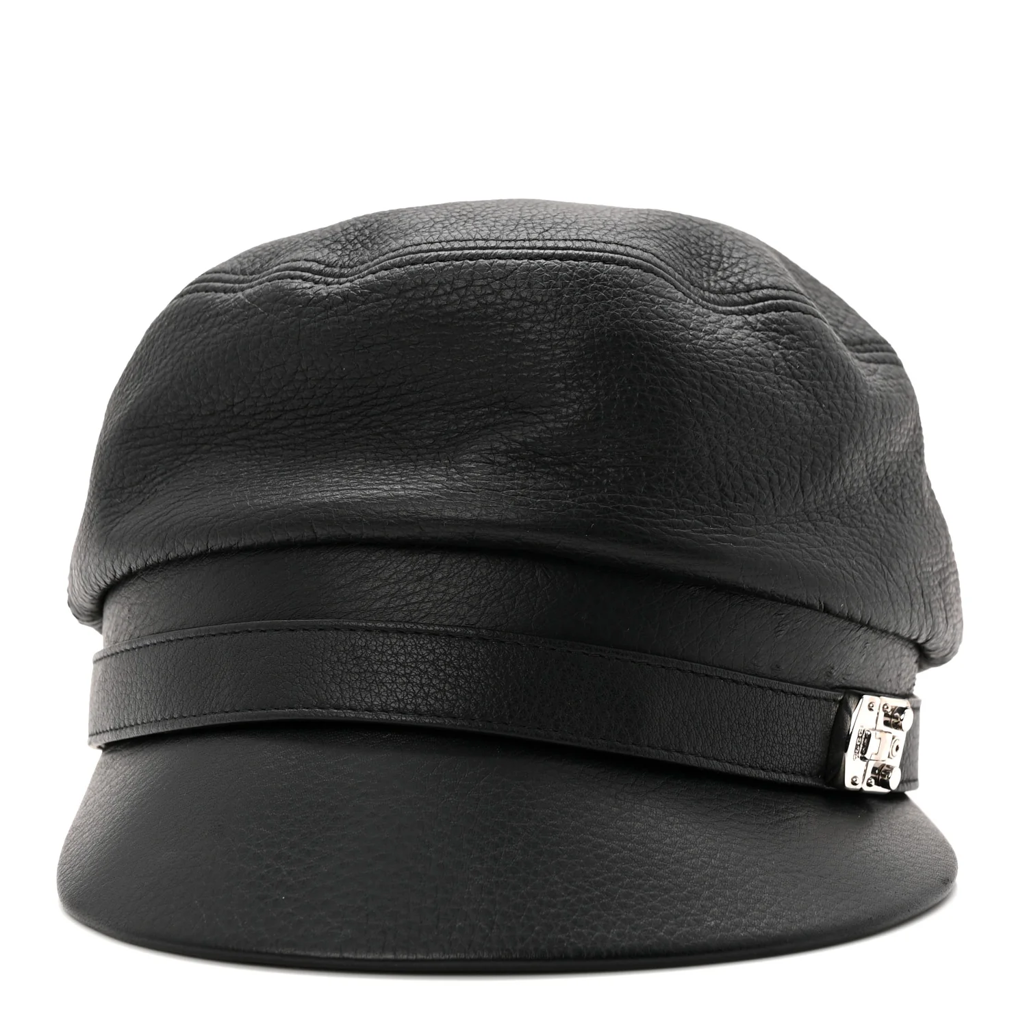 Calfskin Newsboy Hat S Black - Image 3