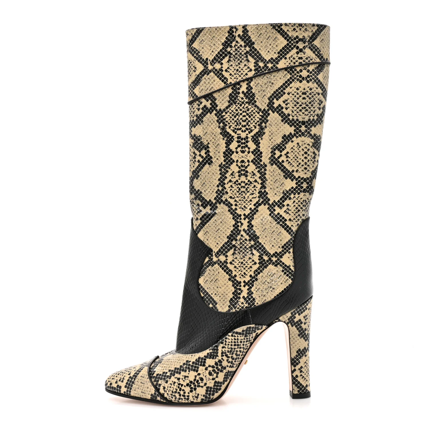 Calfskin Python Print Knee High Boots 39 Beige Avana