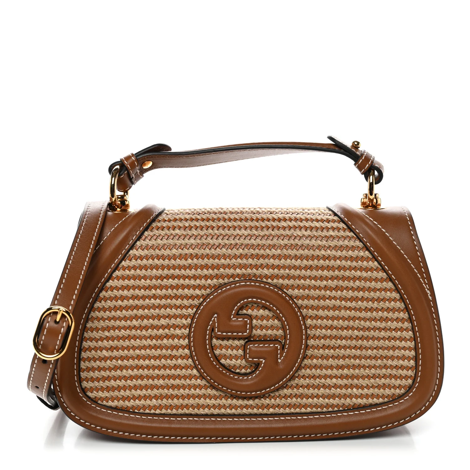 Calfskin Raffia Medium Blondie Top Handle Bag Brown