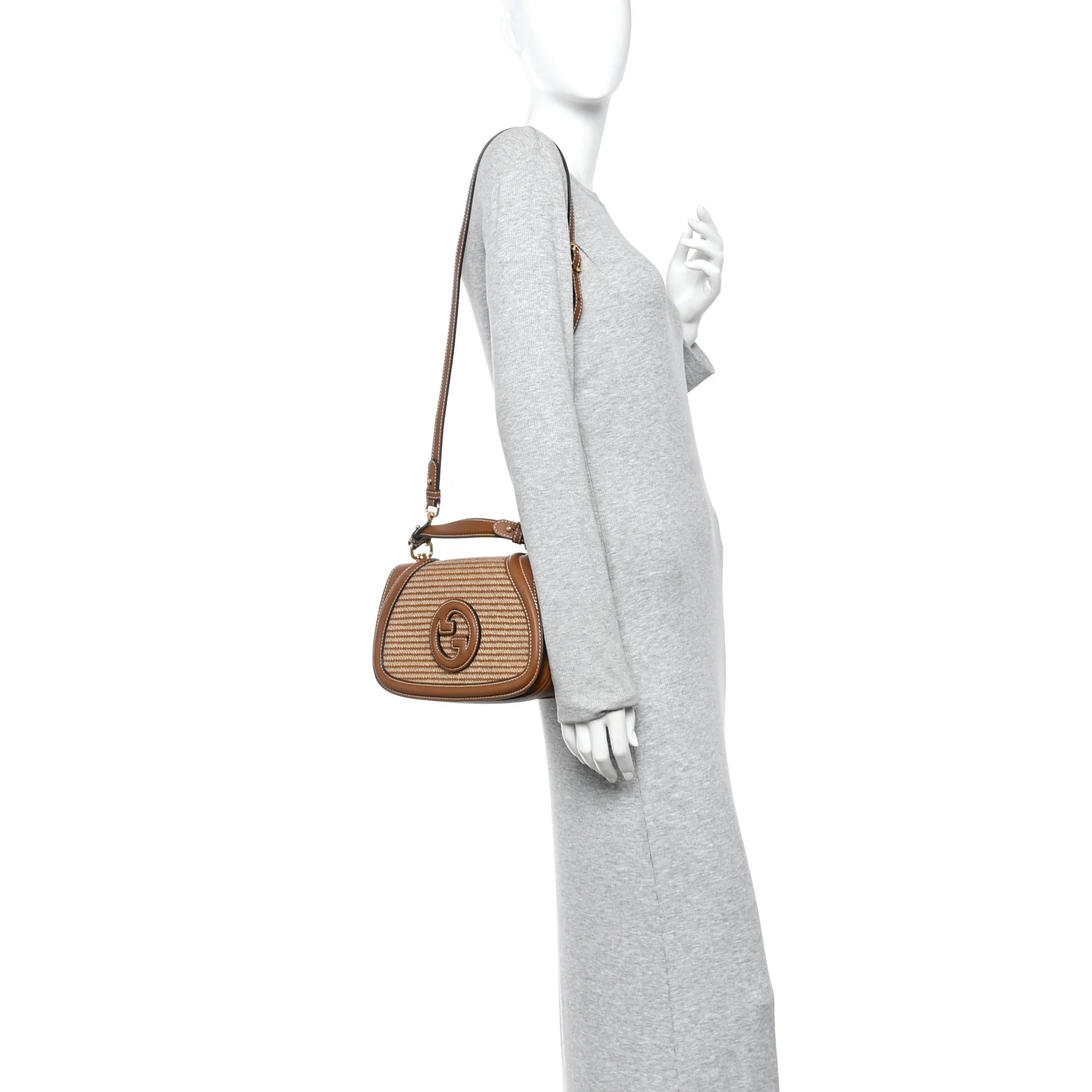 Calfskin Raffia Medium Blondie Top Handle Bag Brown - Image 2