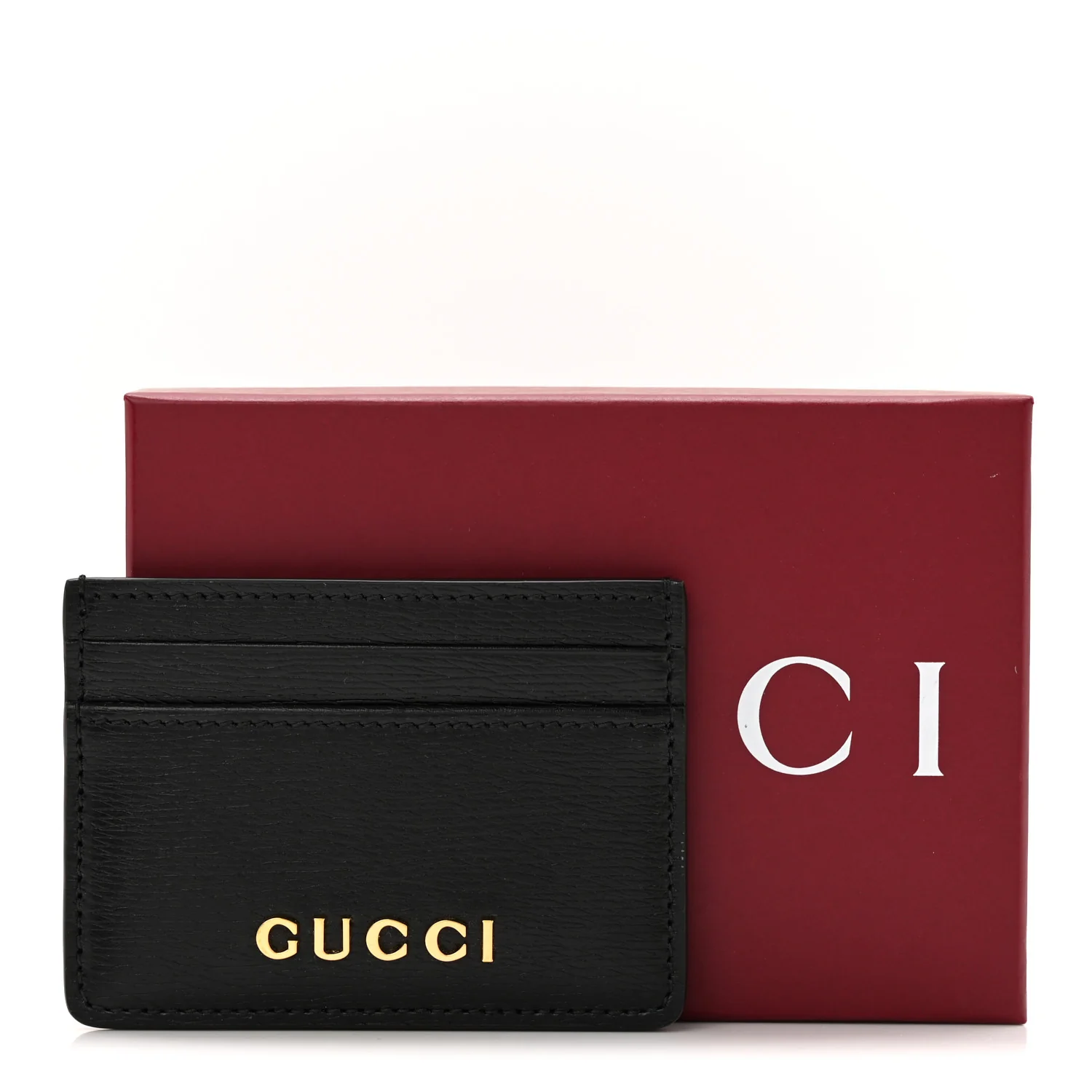 Calfskin Script Card Holder Black - Image 7