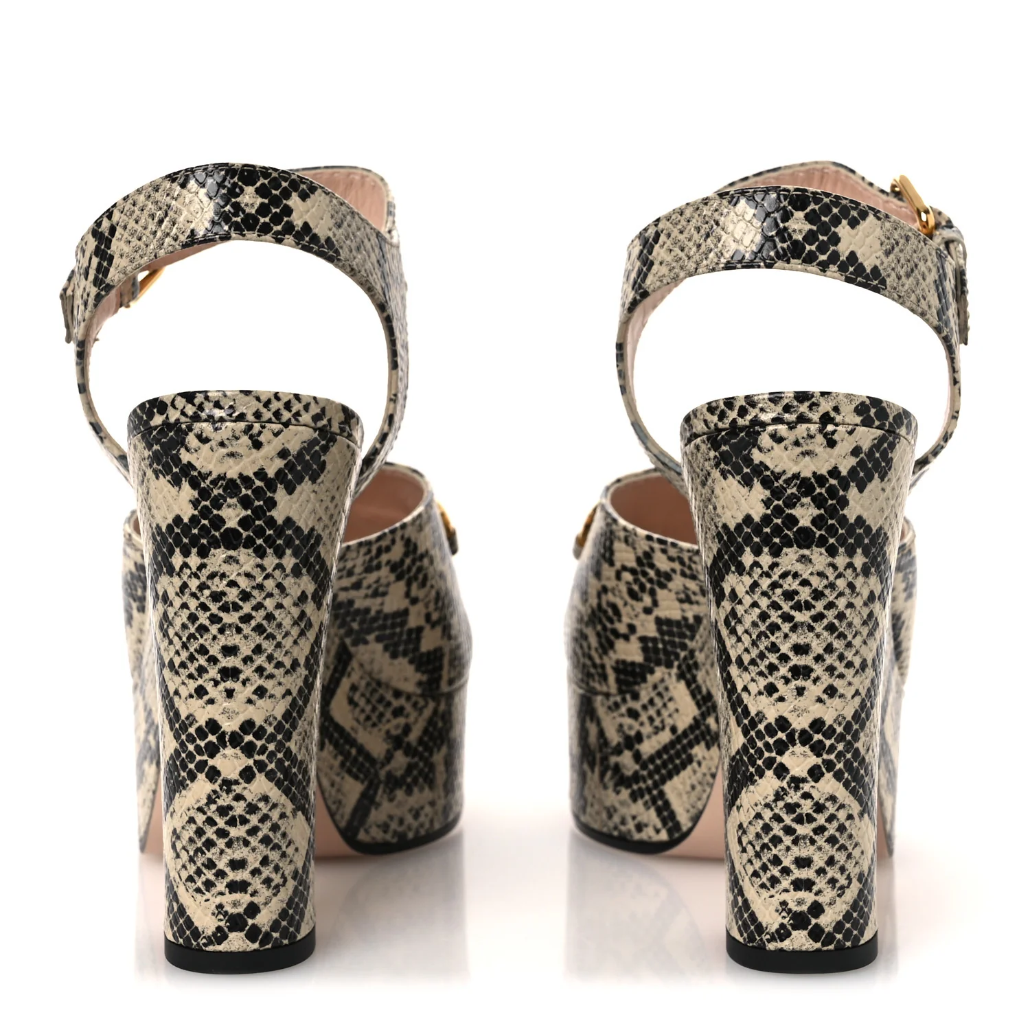 Calfskin Snakeskin Print Horsebit 40/135mm Platform Sandals 40.5 Beige Avana - Image 6