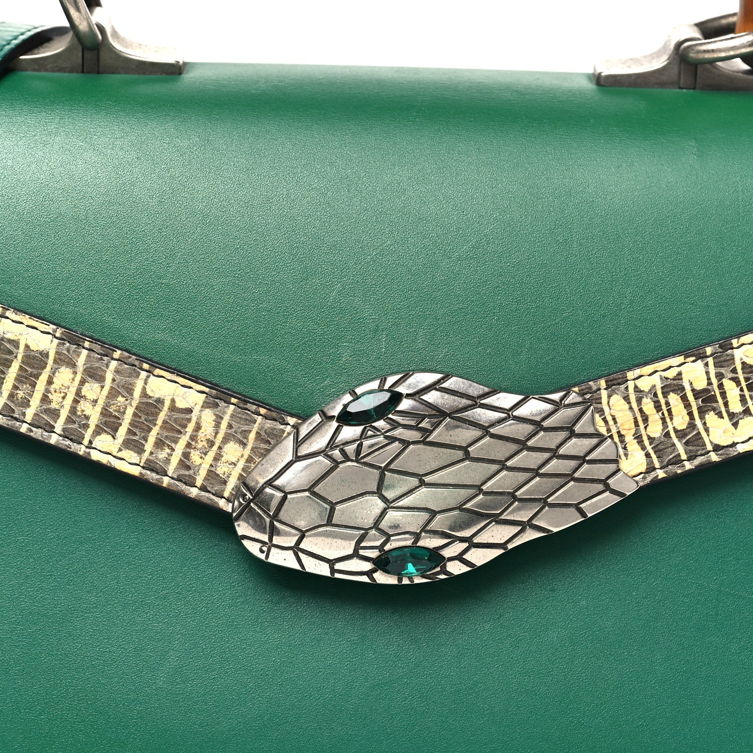 Calfskin Snakeskin Small Lilith Top Handle Bag Green - Image 8