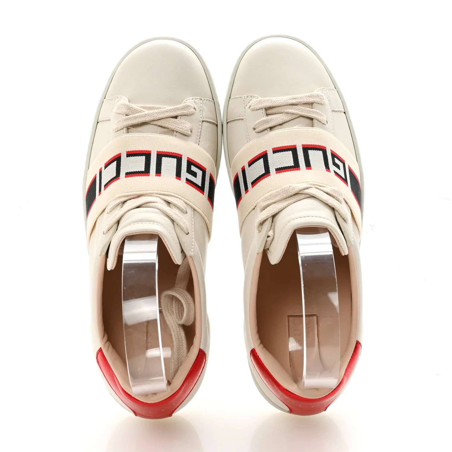 Calfskin Stripe Womens New Ace Sneakers 36 New Mystic White Ecru Red Flame - Image 3