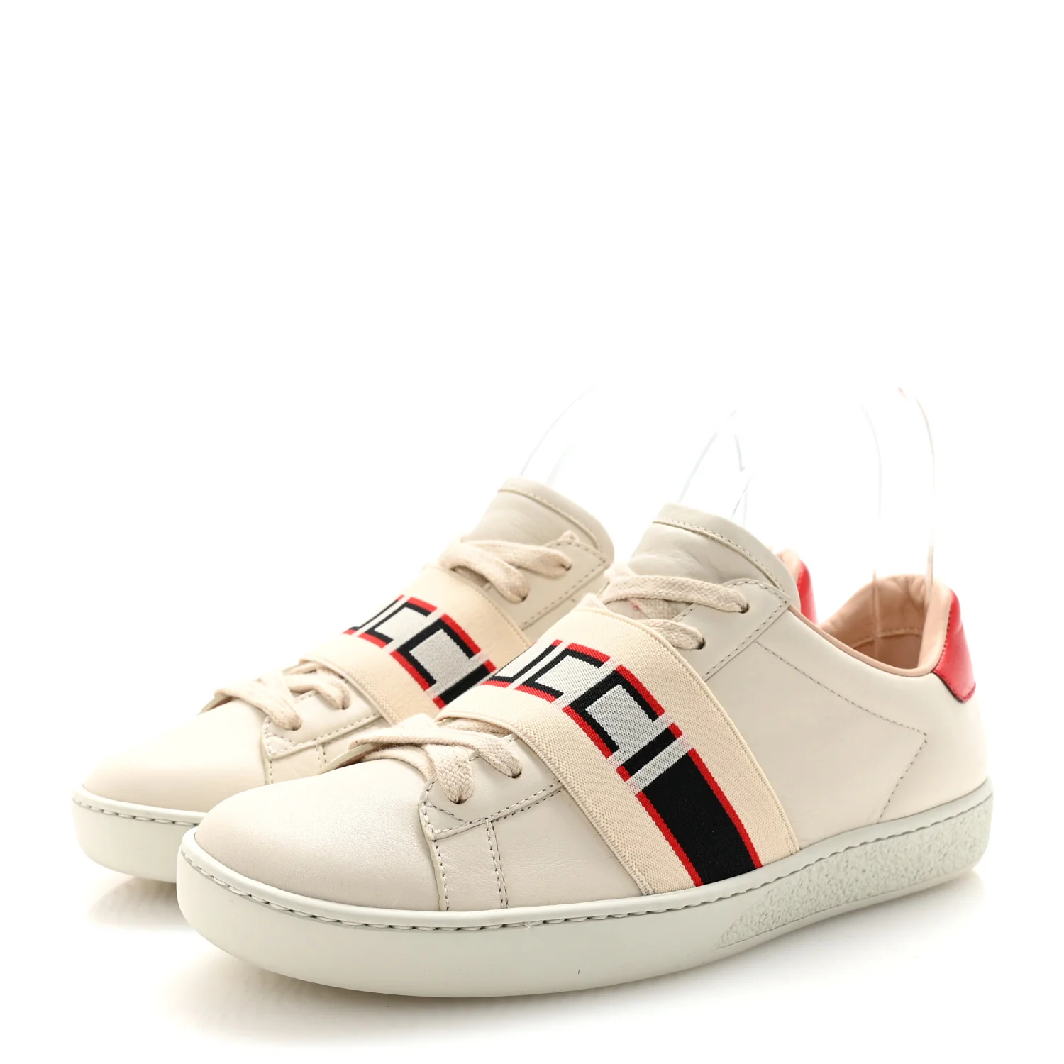 Calfskin Stripe Womens New Ace Sneakers 36 New Mystic White Ecru Red Flame - Image 4