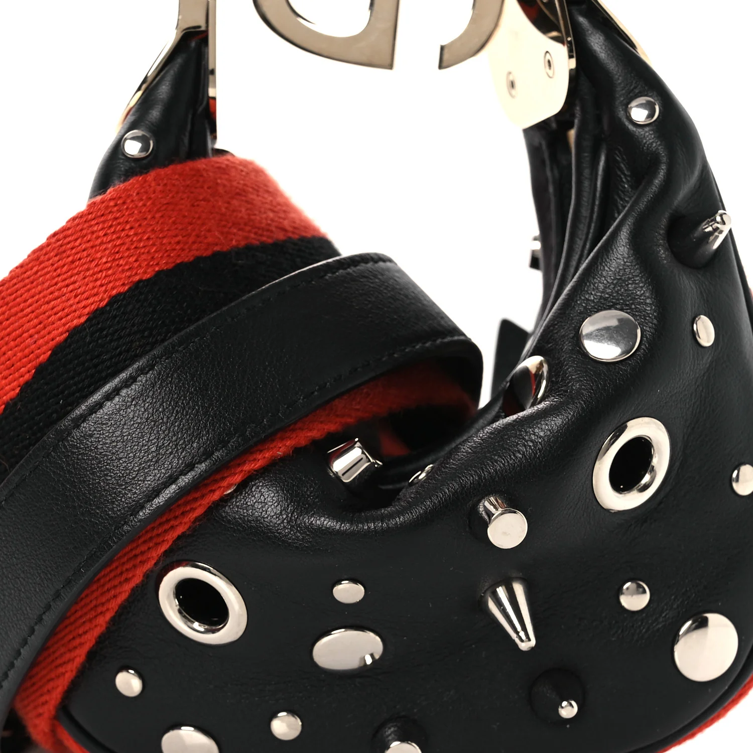 Calfskin Studded Web Mini Attache Hobo Black - Image 8