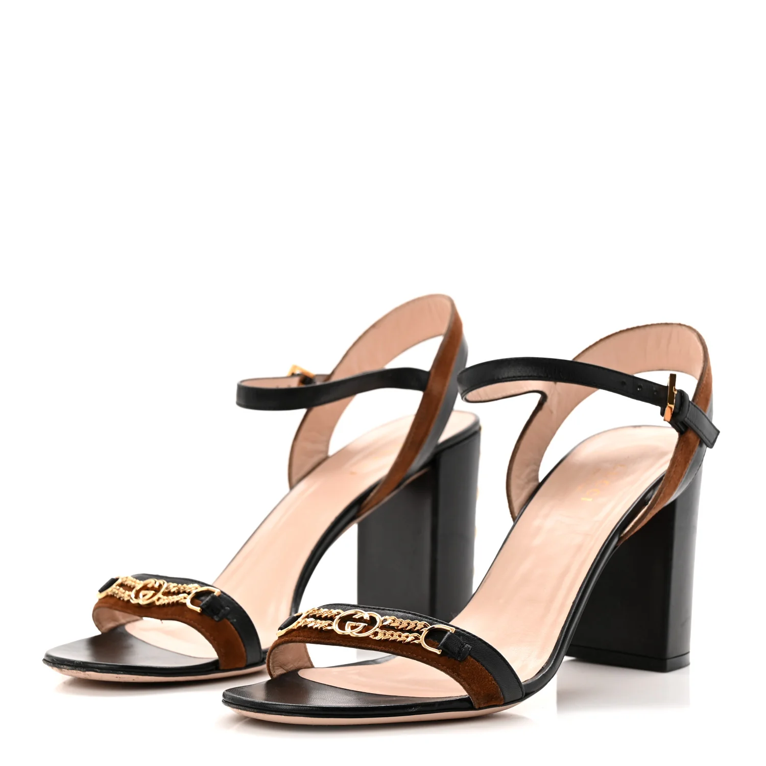 Calfskin Suede Ava Chain Heel Sandals 39.5 Black - Image 4