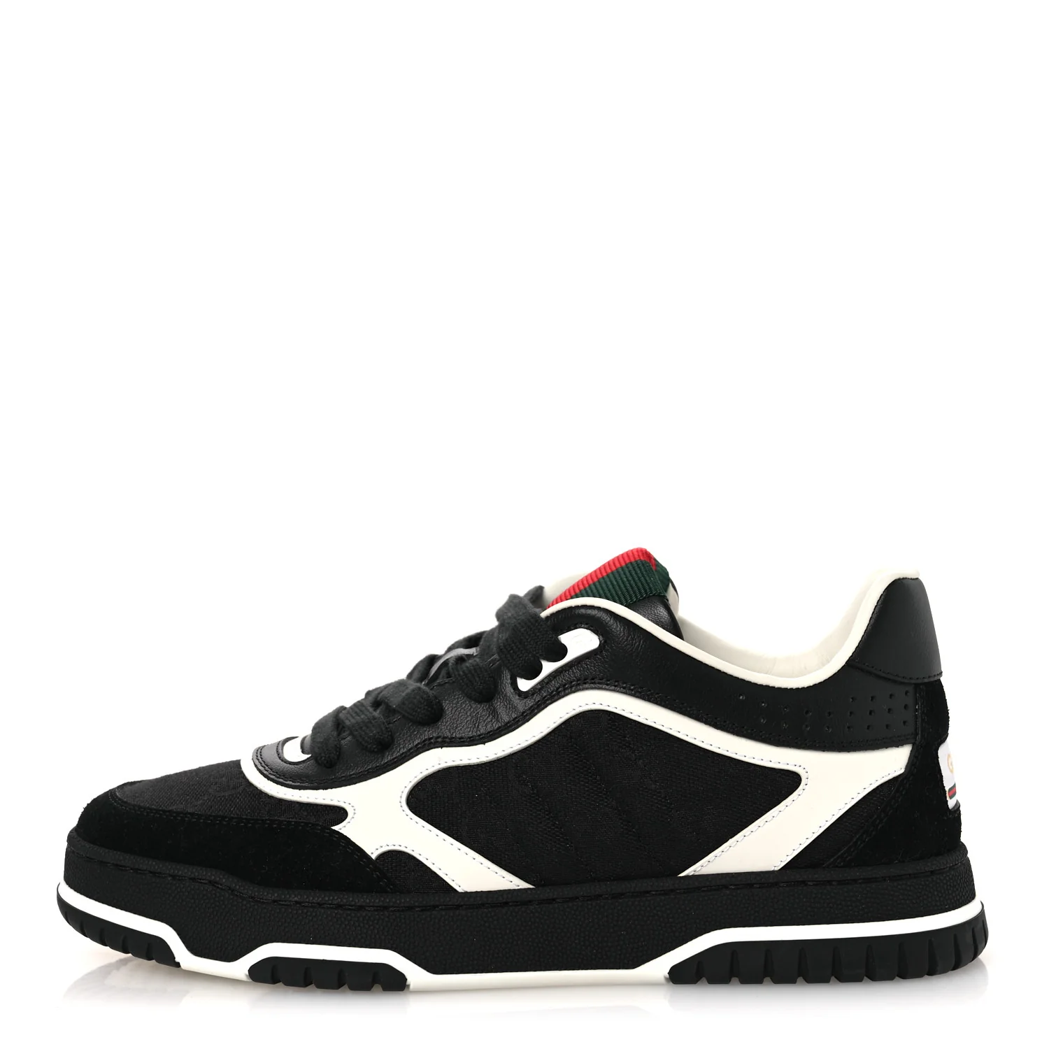 Calfskin Suede GG Monogram Re-Web Womens Sneakers 38 White Black