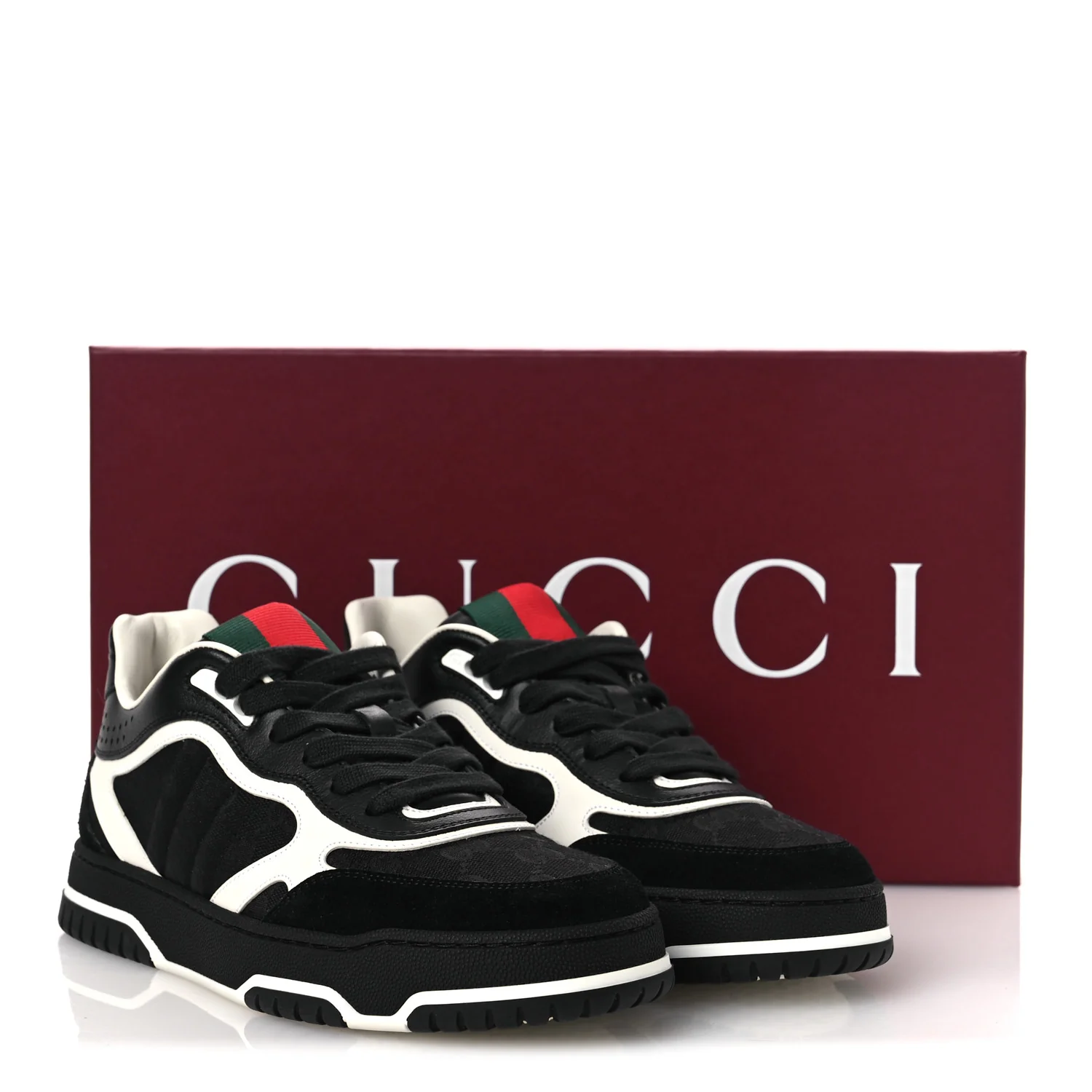 Calfskin Suede GG Monogram Re-Web Womens Sneakers 38 White Black - Image 11