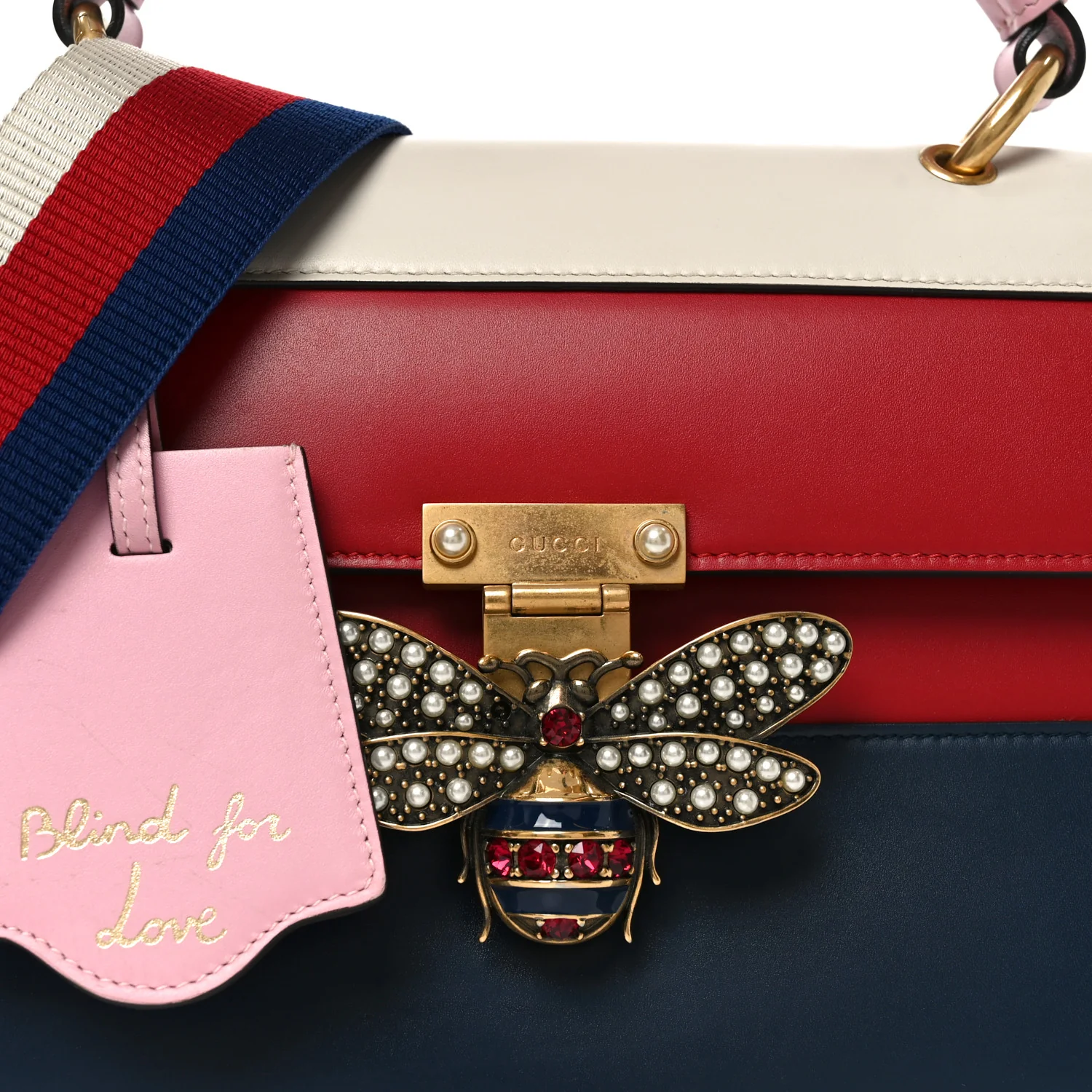 Calfskin Sylvie Web Small Queen Margaret Top Handle Bag Blue Agata Hibiscus Red Mystic White Sugar Pink - Image 8