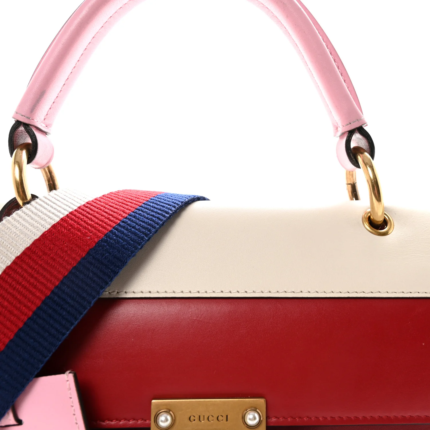 Calfskin Sylvie Web Small Queen Margaret Top Handle Bag Blue Agata Hibiscus Red Mystic White Sugar Pink - Image 9