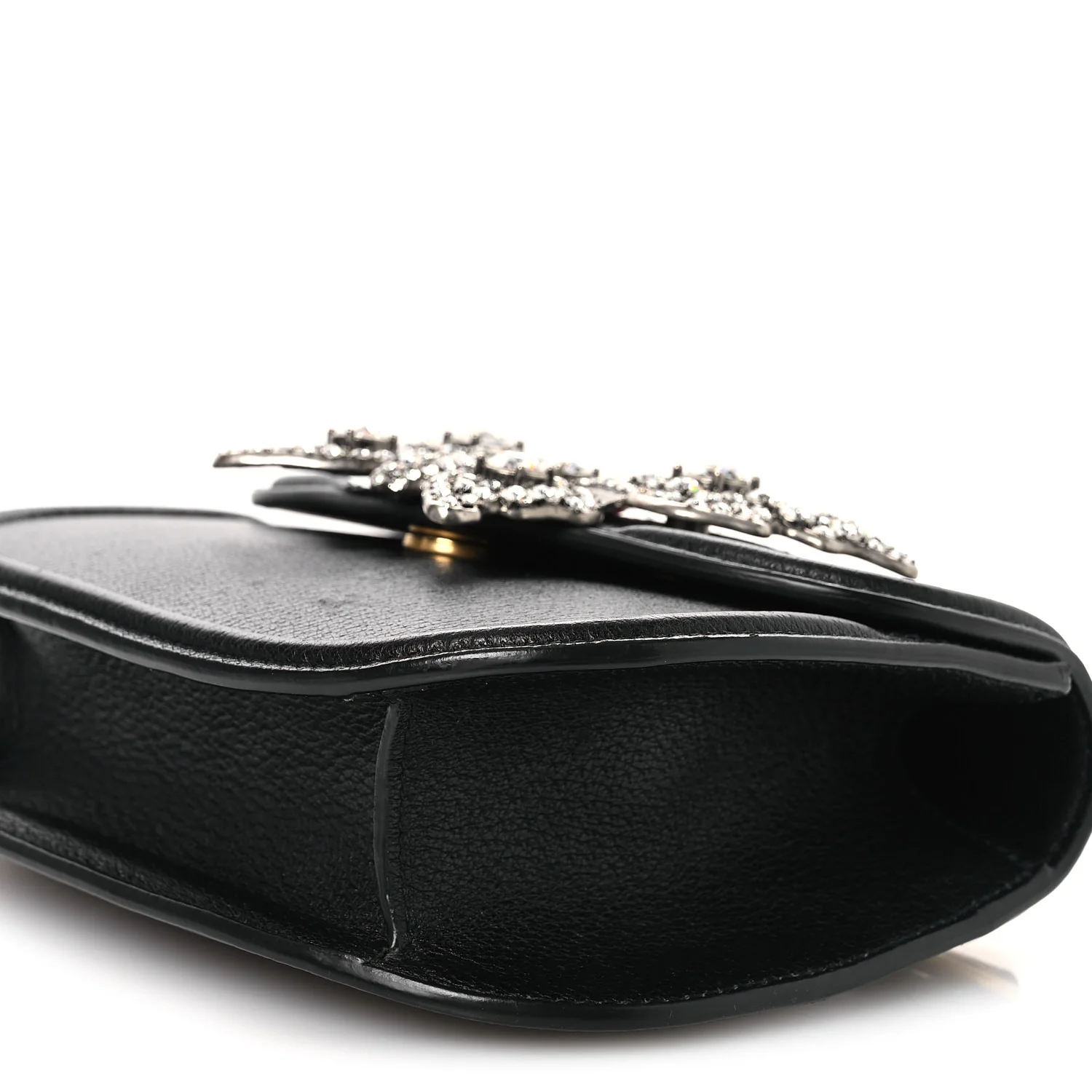 Calfskin Web Crystal Butterfly Stripe Small Totem Shoulder Bag Black - Image 10