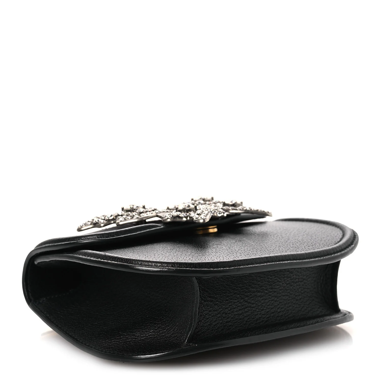 Calfskin Web Crystal Butterfly Stripe Small Totem Shoulder Bag Black - Image 4