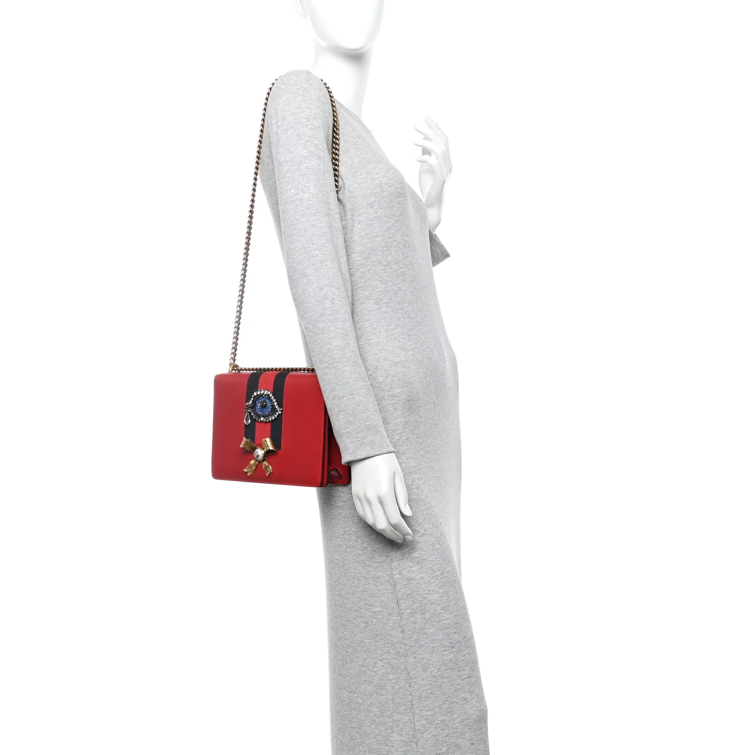 Calfskin Web Medium Peony Chain Shoulder Bag Red - Image 2