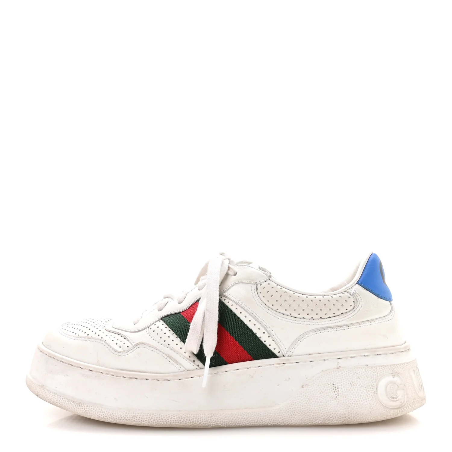Calfskin Web Mens Ace Sneakers 7 White Blue