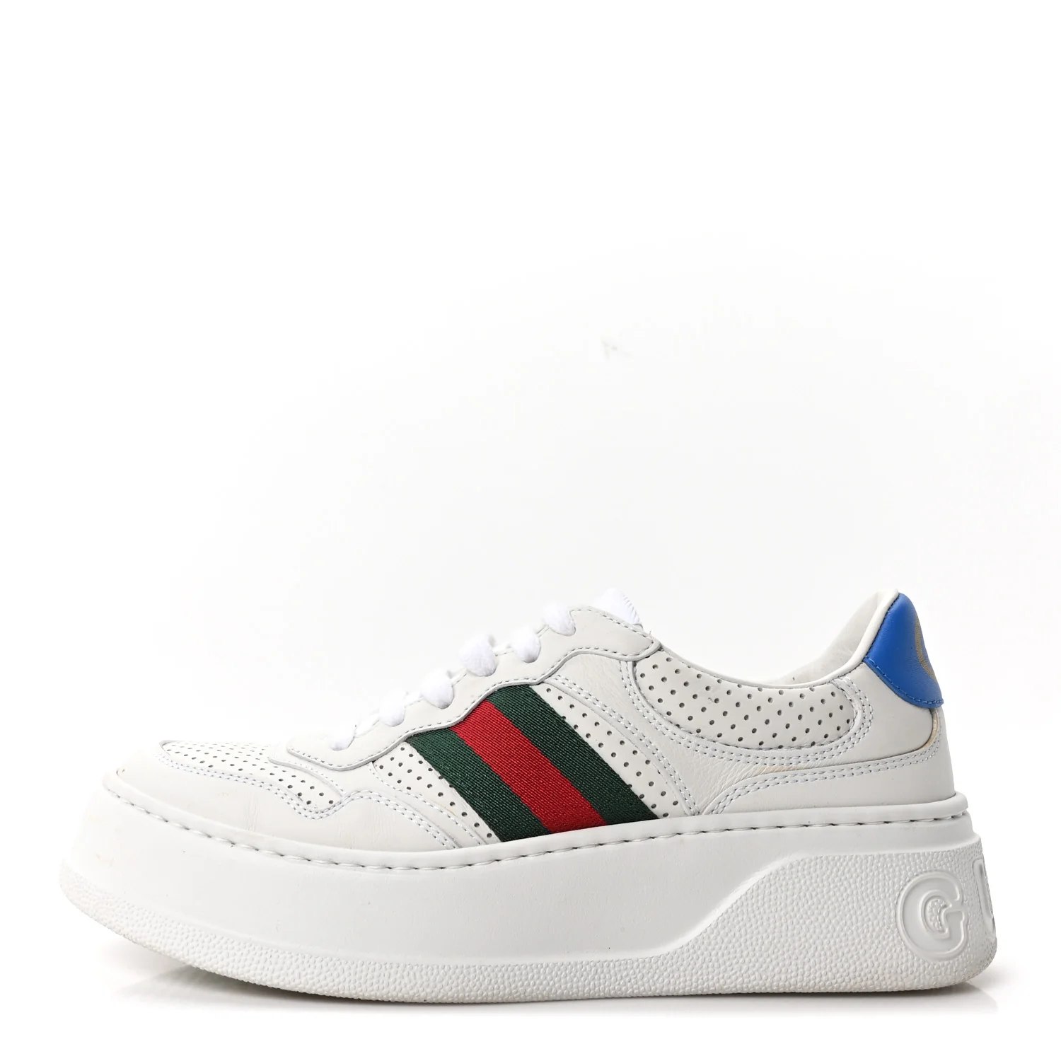 Calfskin Web Perforated Womens Platform 55mm Sneakers 37.5 White Bright Splash