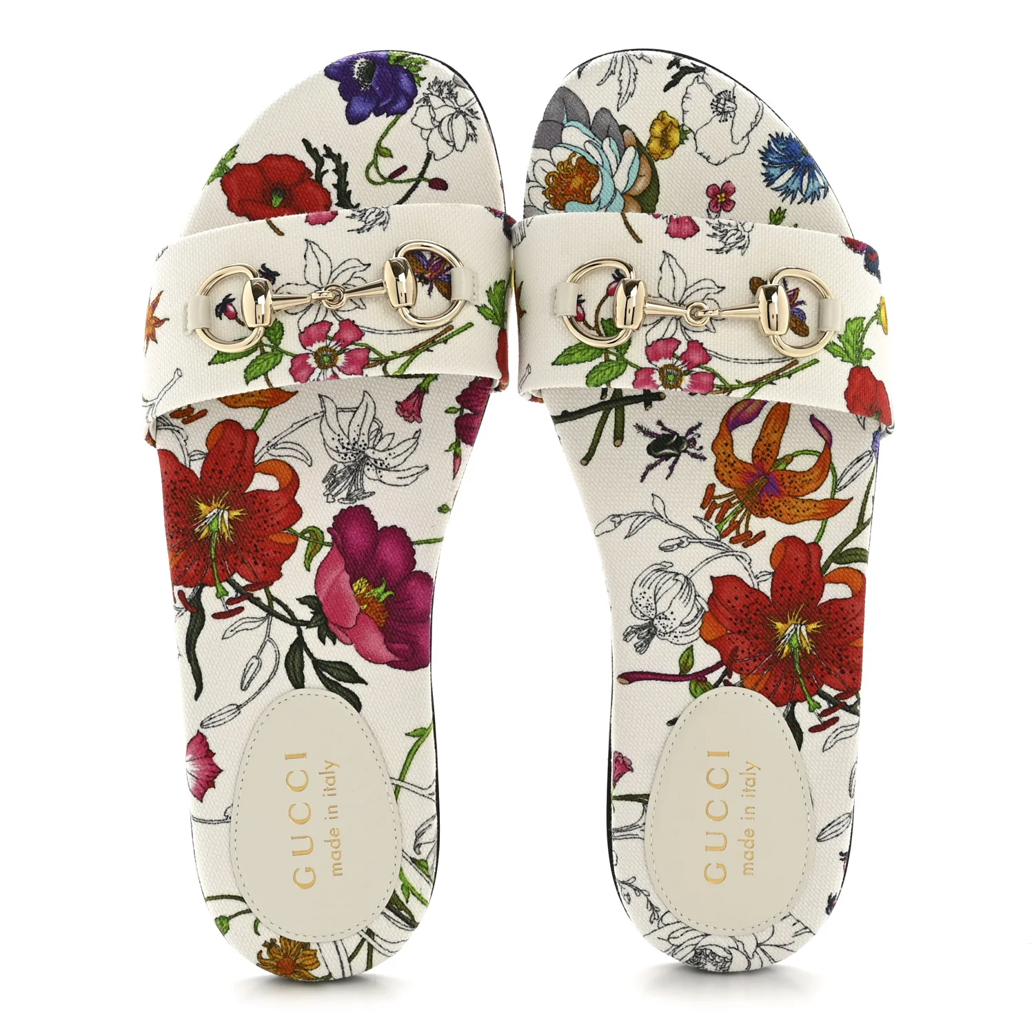 Canvas Flora Print Horsebit Slide Sandals 37 White - Image 2
