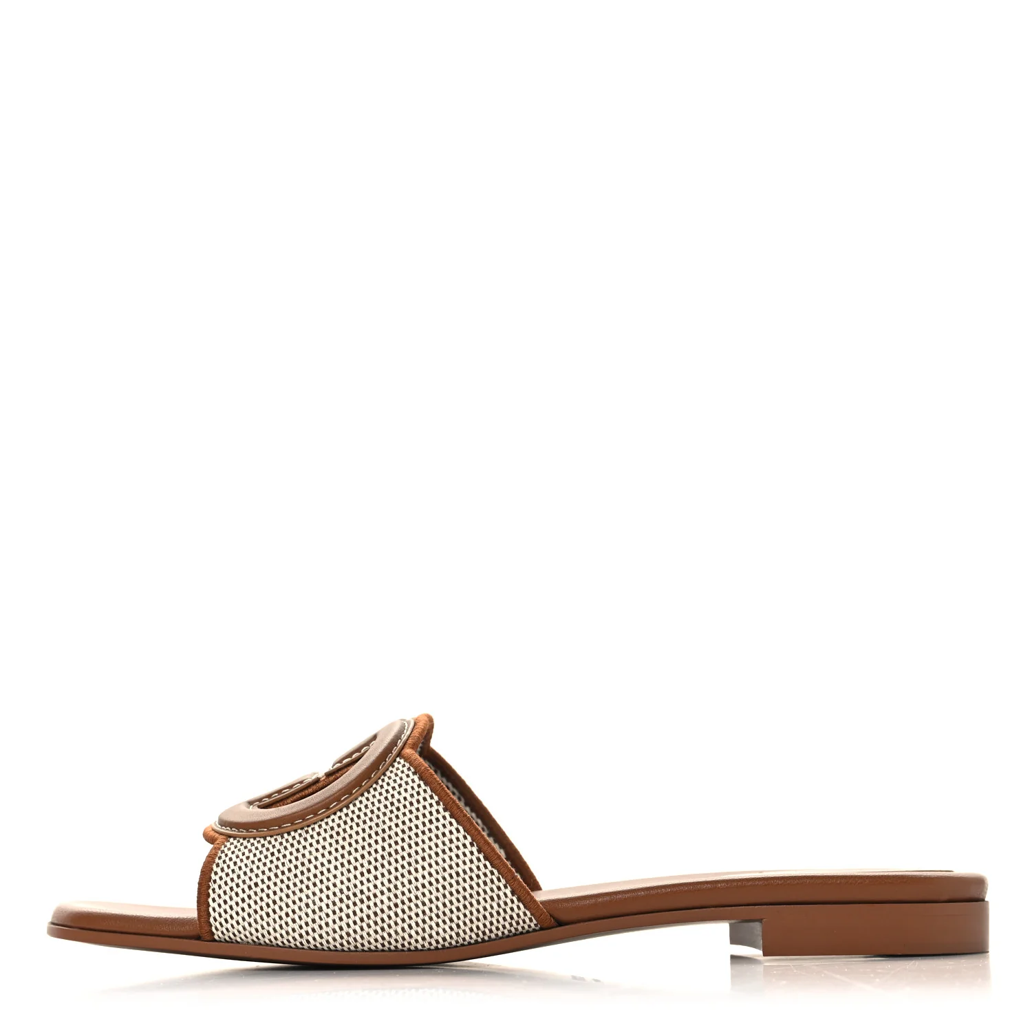 Canvas Rice Cosmos Softy Calfskin Interlocking G Cut Out Slide Sandals 38 Brown Natural Sundial