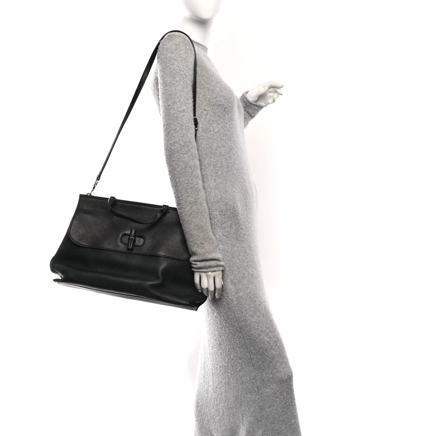 Cellarius Calfskin Large Bamboo Daily Top Handle Bag Black - Image 2