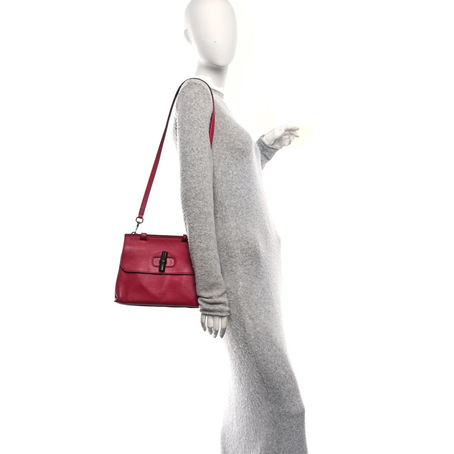 Cellarius Calfskin Small Bamboo Daily Top Handle Bag Dark Pink - Image 2