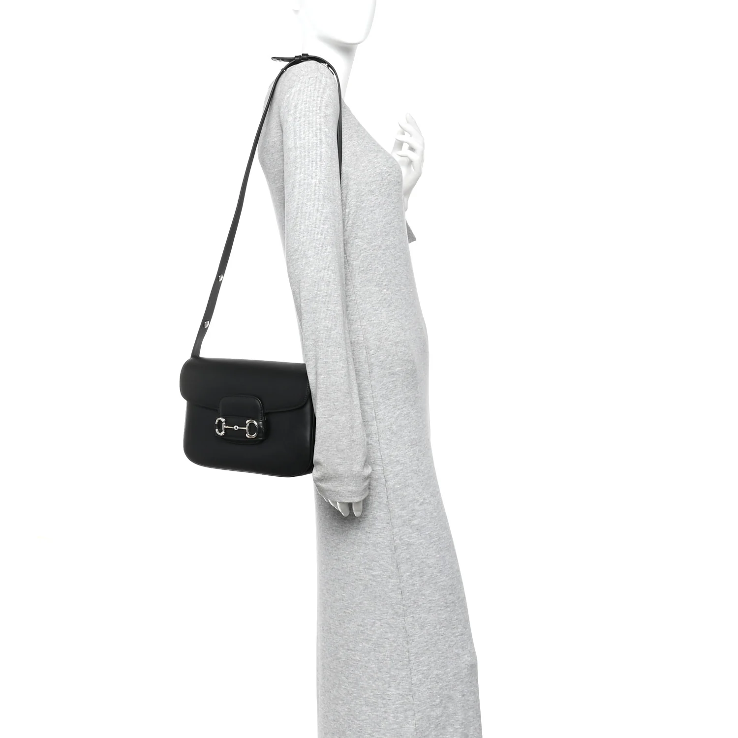 Ciny Lux Calfskin Horsebit 1955 Soft Small Shoulder Bag Black - Image 2